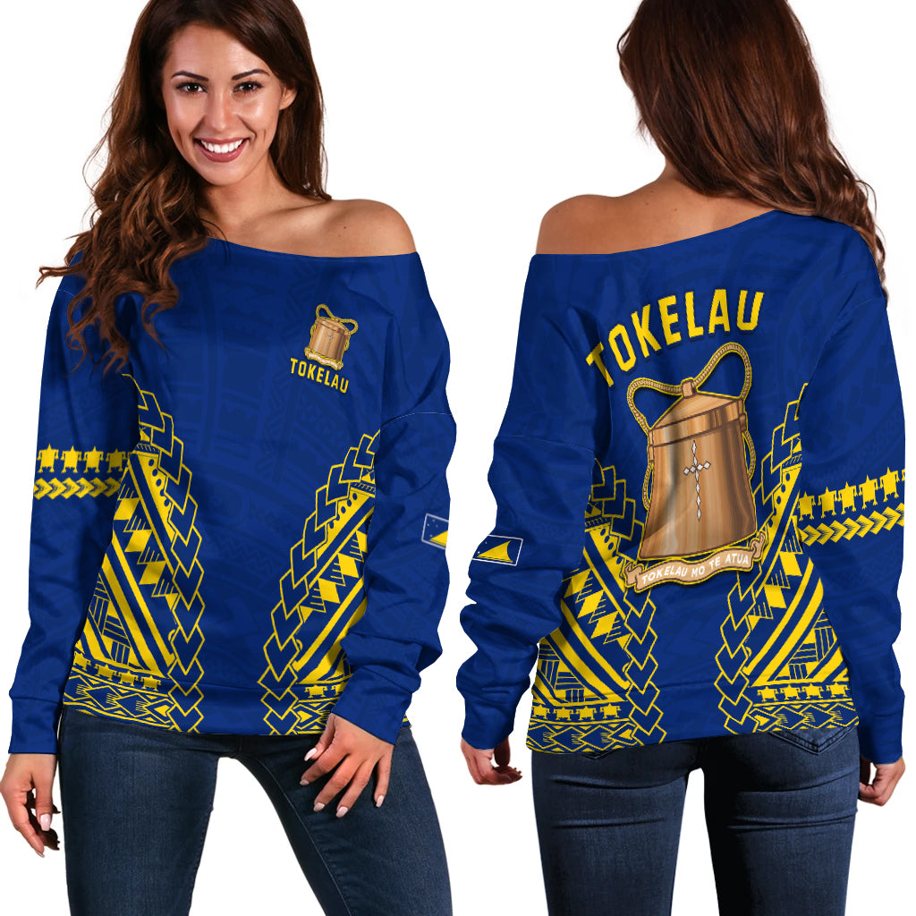 Tokelau Polynesian Off Shoulder Sweater LT13 Blue - Polynesian Pride