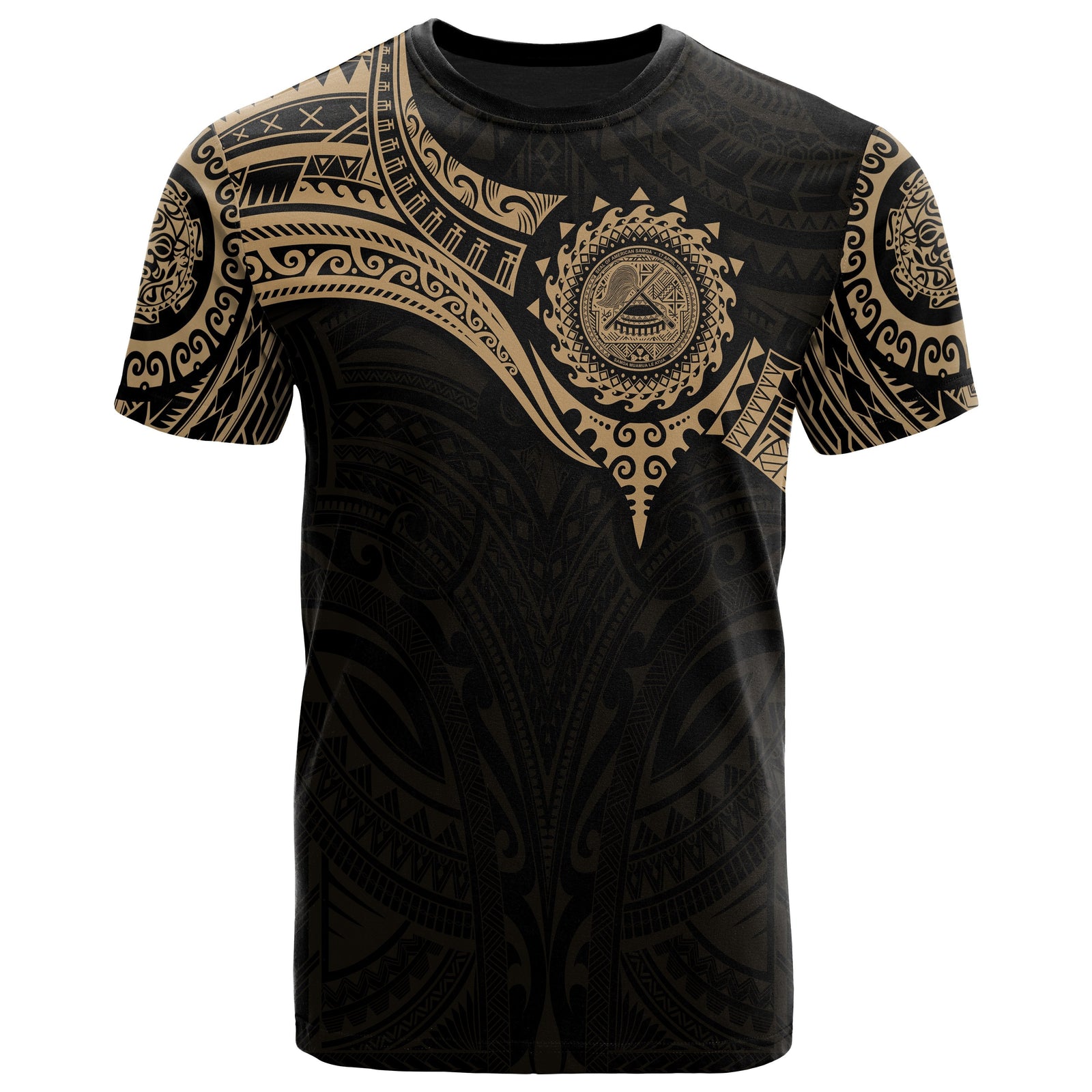 American Samoa Polynesian T Shirt Full Color Heart Shield Gold - Polynesian Pride