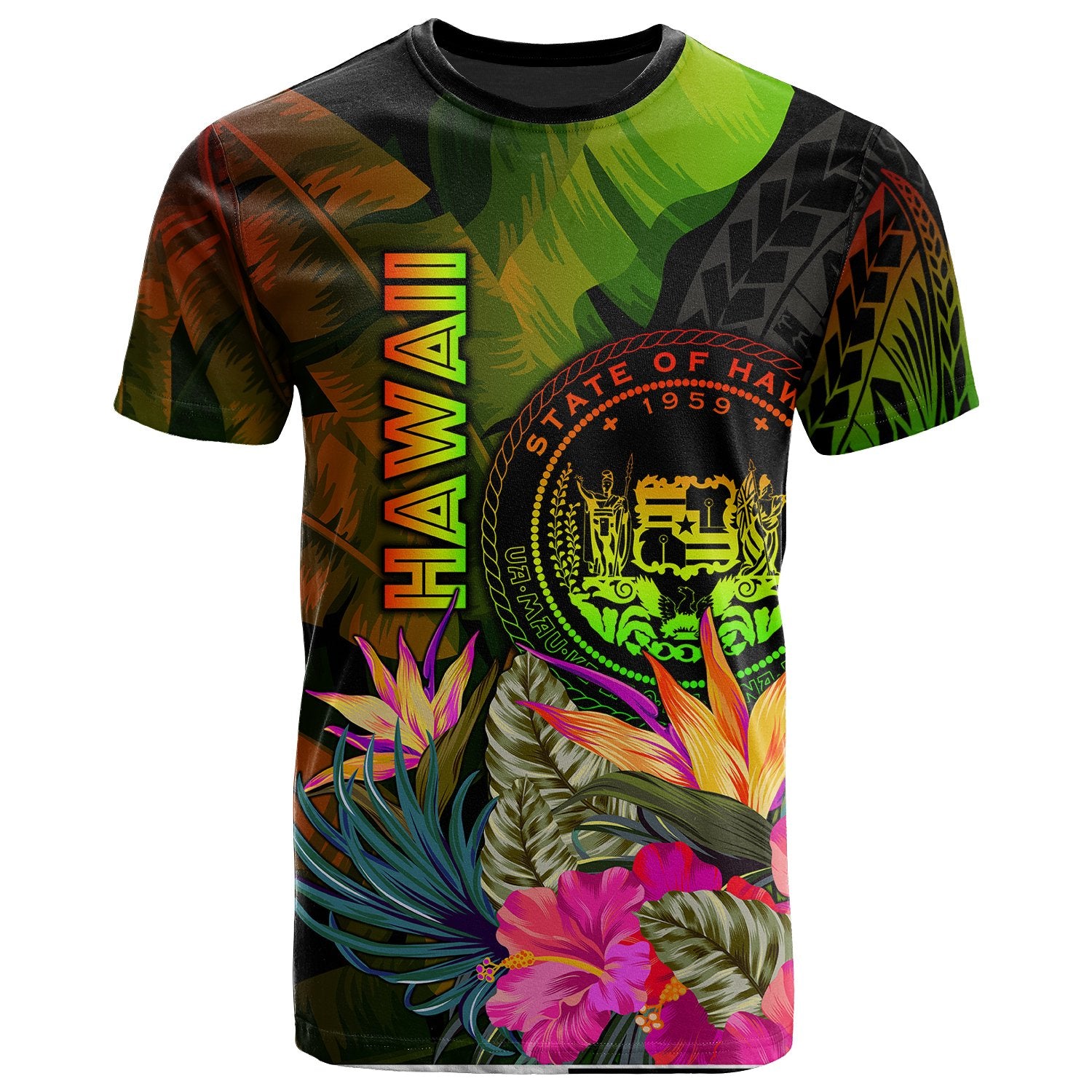 Polynesian Hawaii Polynesian T Shirt Hibiscus and Banana Leaves Unisex Reggae - Polynesian Pride