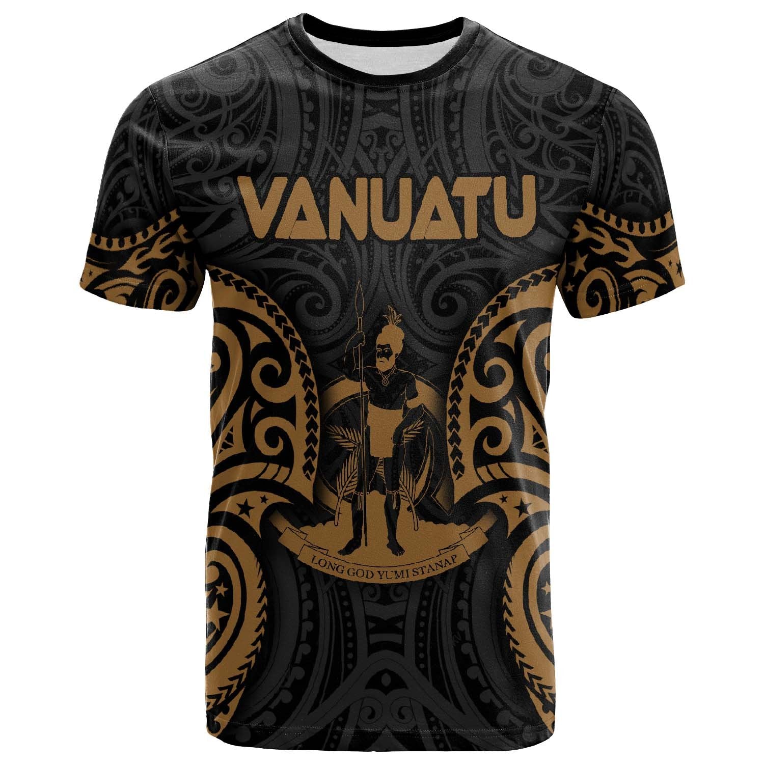 Vanuatu Polynesian T Shirt Vanuatuan Spirit Gold Unisex Art - Polynesian Pride