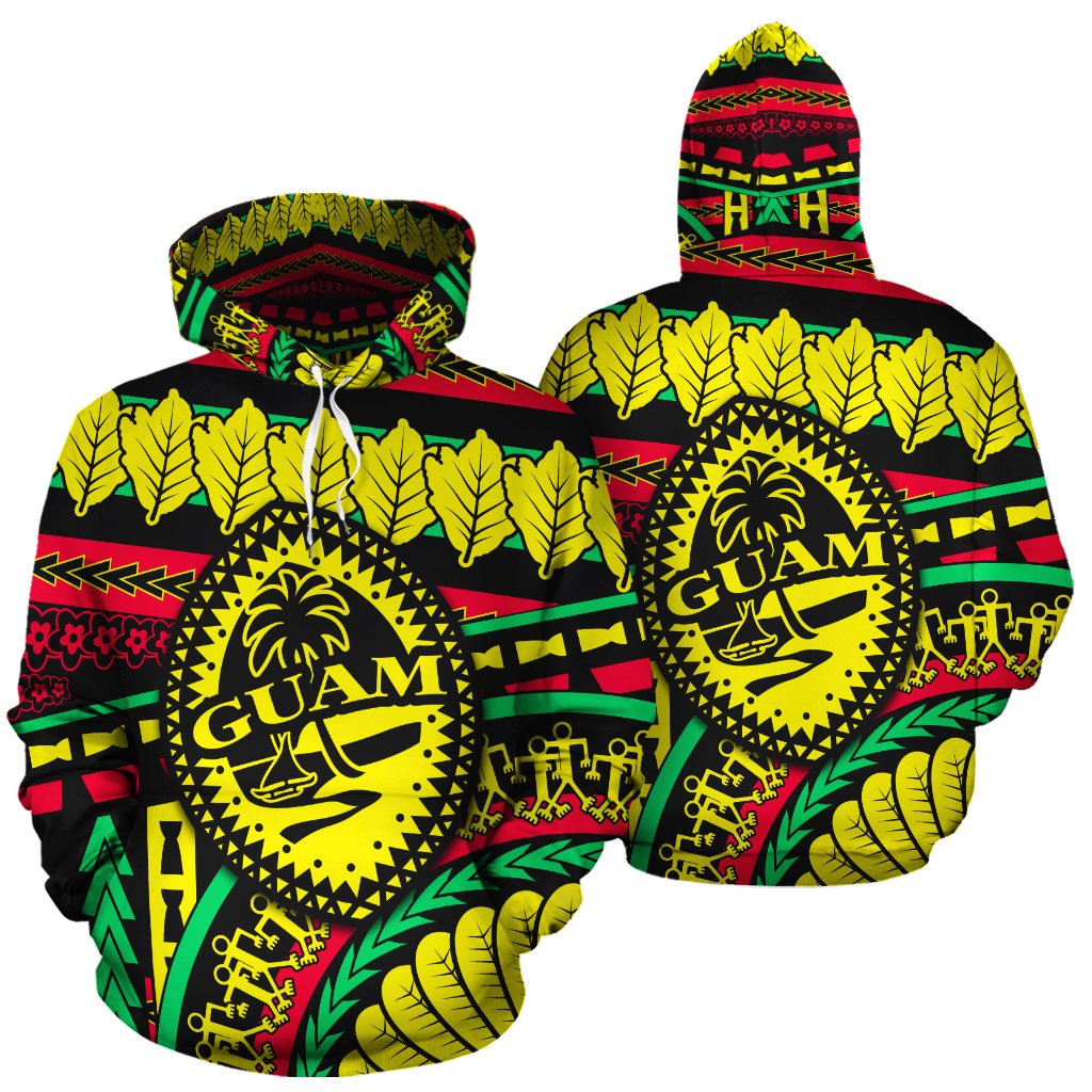 Guam Polynesian ll Over Hoodie Chamorro Rasta Unisex Black - Polynesian Pride