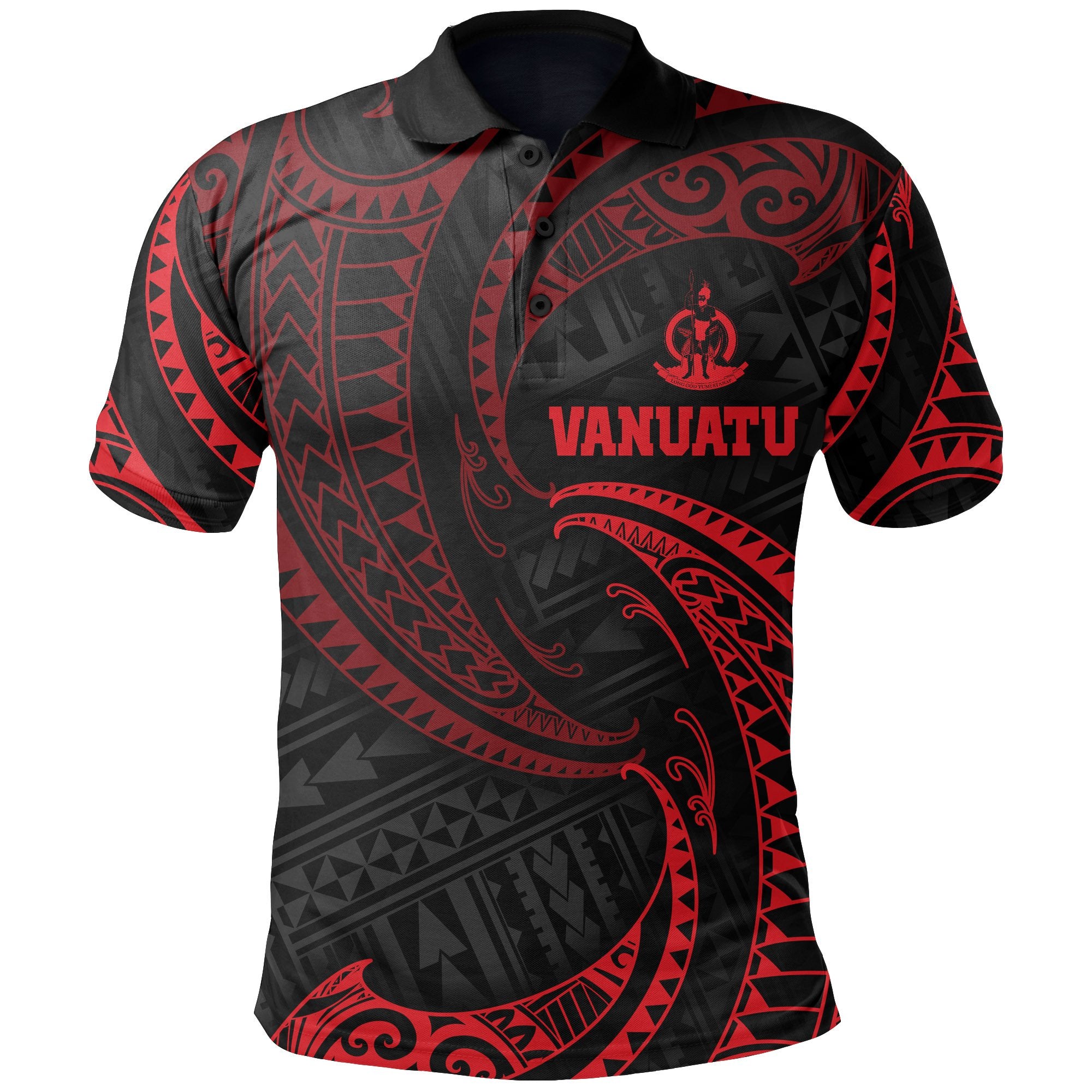 Vanuatu Polynesian Polo Shirt Red Tribal Wave Unisex Red - Polynesian Pride