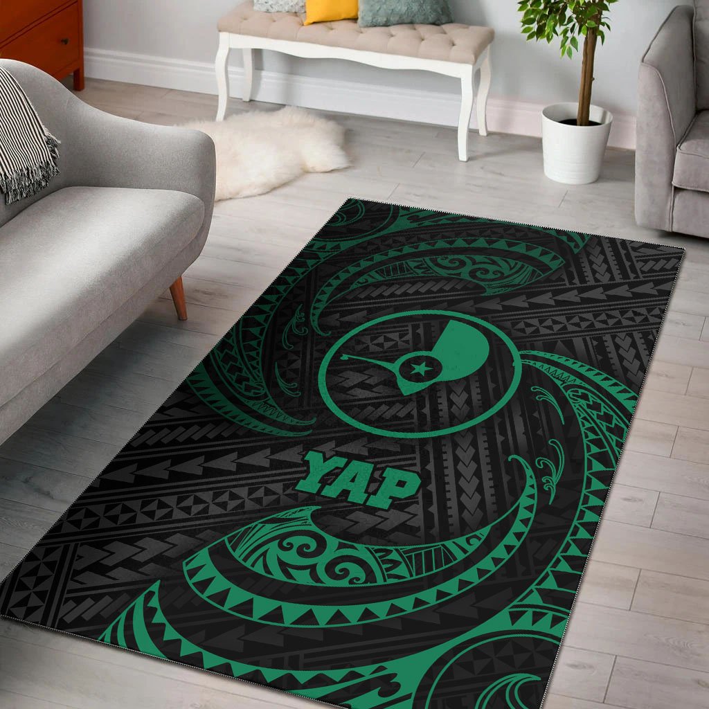 Yap Polynesian Area Rug - Green Tribal Wave Green - Polynesian Pride