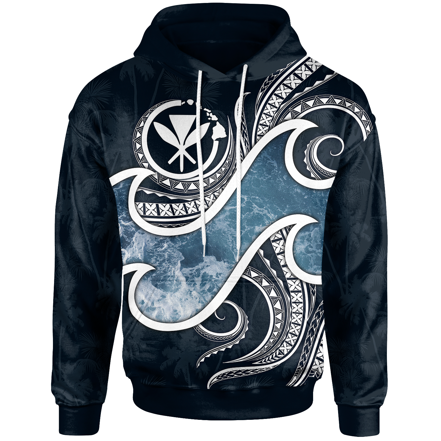 Polynesian Hawaii Hoodie Ocean Style Unisex Black - Polynesian Pride