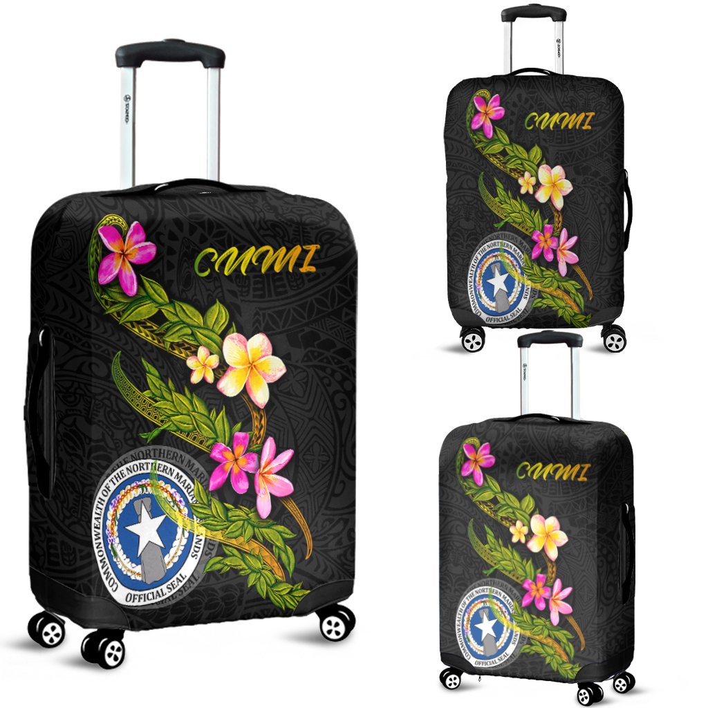 Northern Mariana Islands Polynesian Luggage Covers - Plumeria Tribal Black - Polynesian Pride