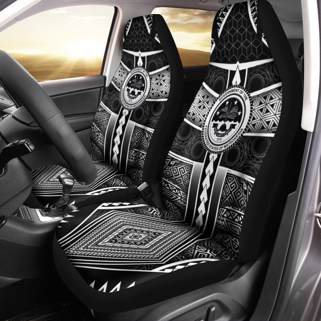 Polynesian FSM Car Seat Covers - Poly Pattern With COA Federated States of Micronesia Universal Fit Black - Polynesian Pride