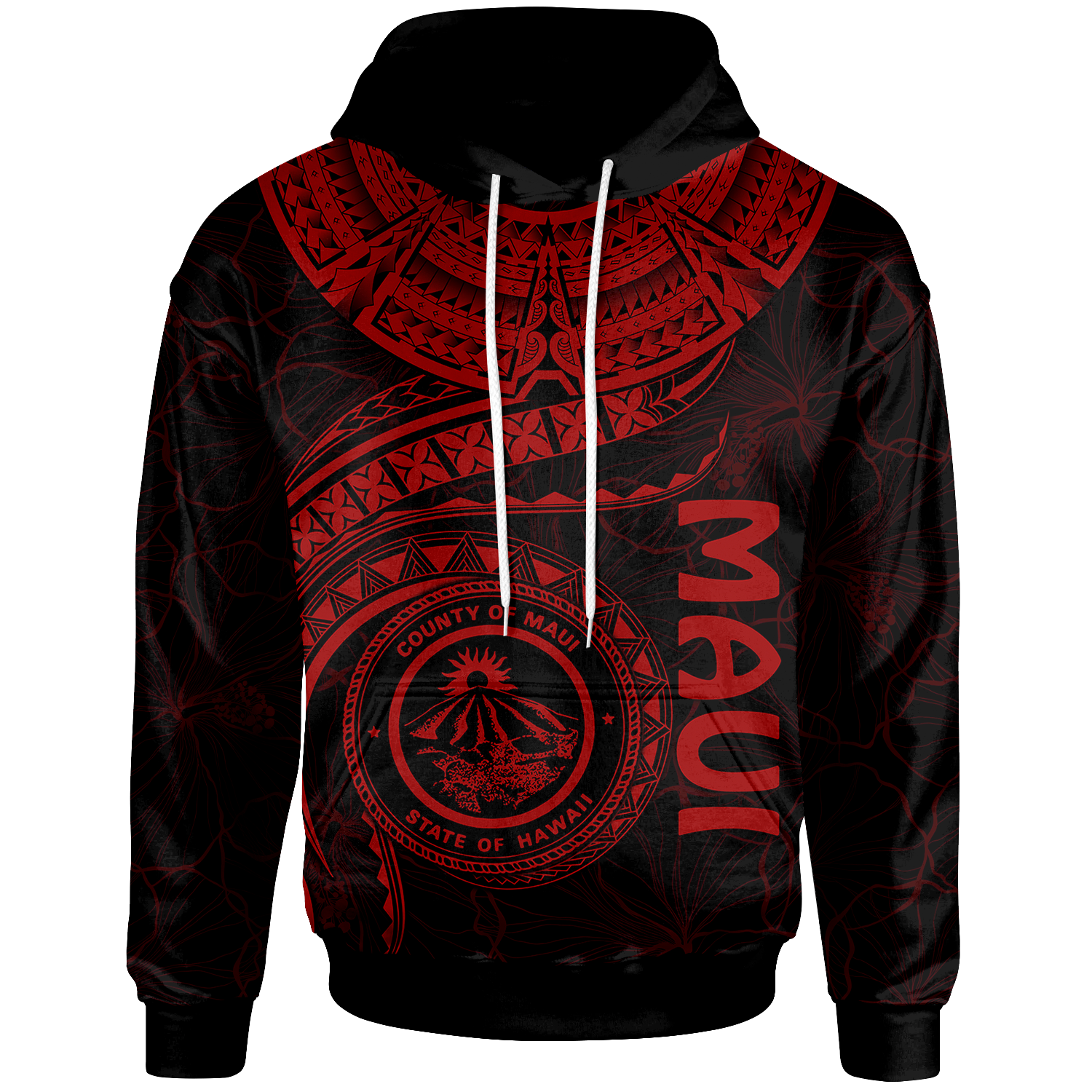 Polynesian Hawaii Hoodie Maui Polynesian Waves (Red) Unisex Red - Polynesian Pride