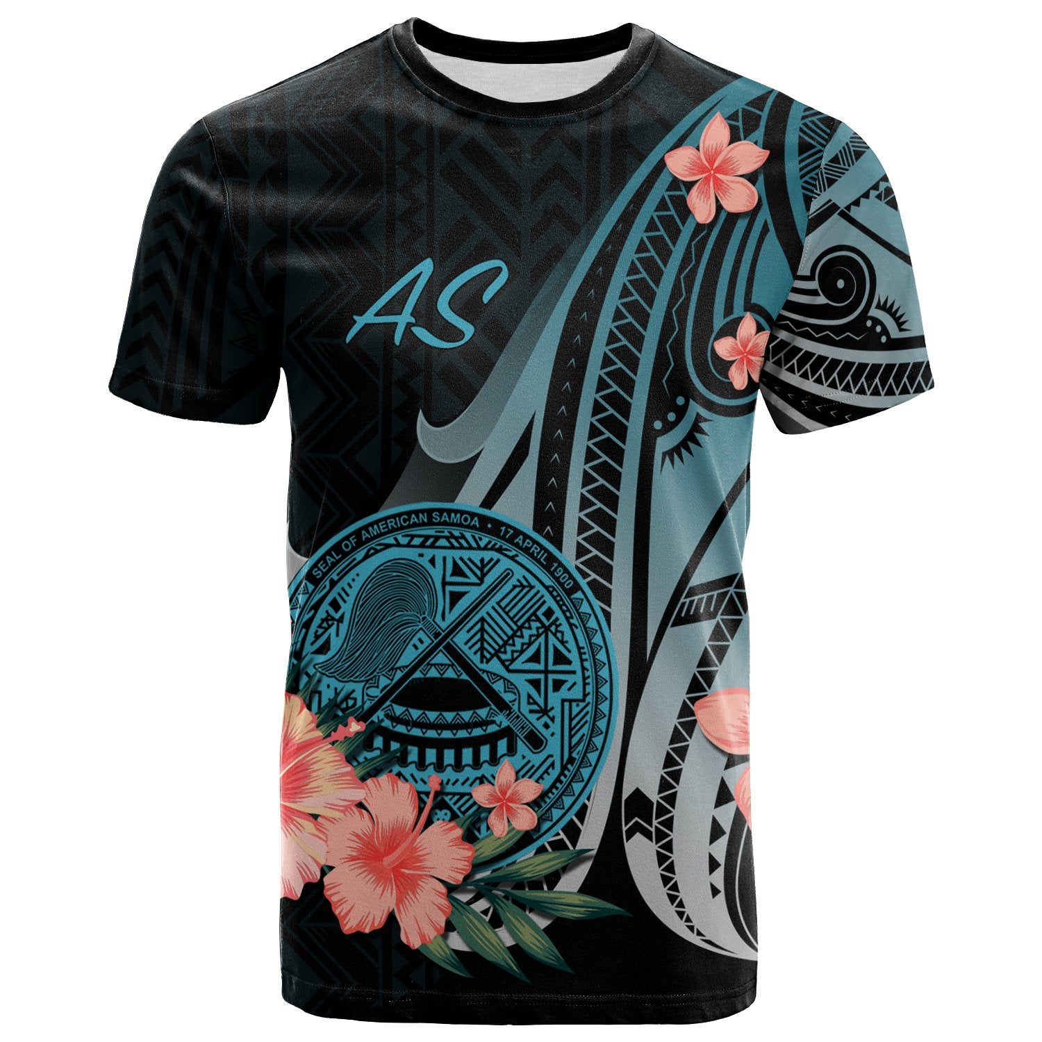 American Samoa T Shirt Turquoise Polynesian Hibiscus Pattern Style Unisex Art - Polynesian Pride