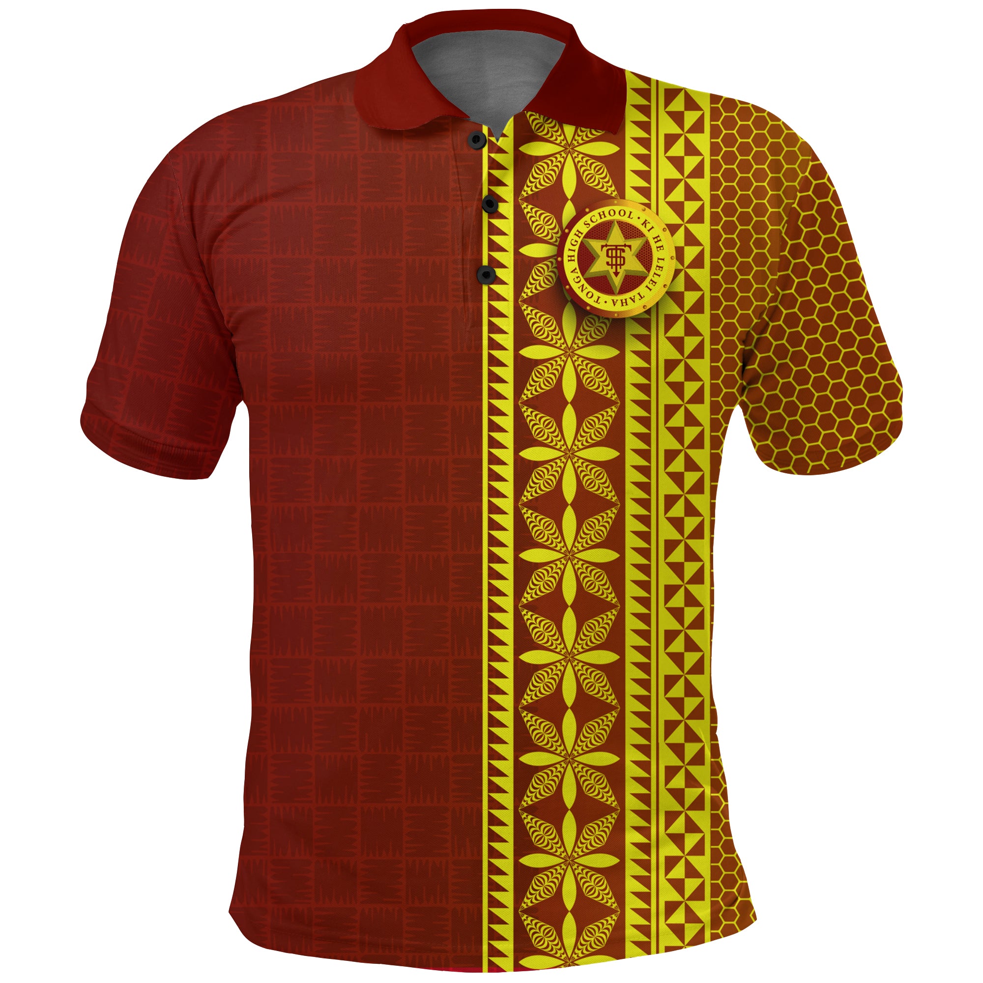 Tonga High School Polo Shirt Ngatu Pattern LT12 Unisex Red - Polynesian Pride