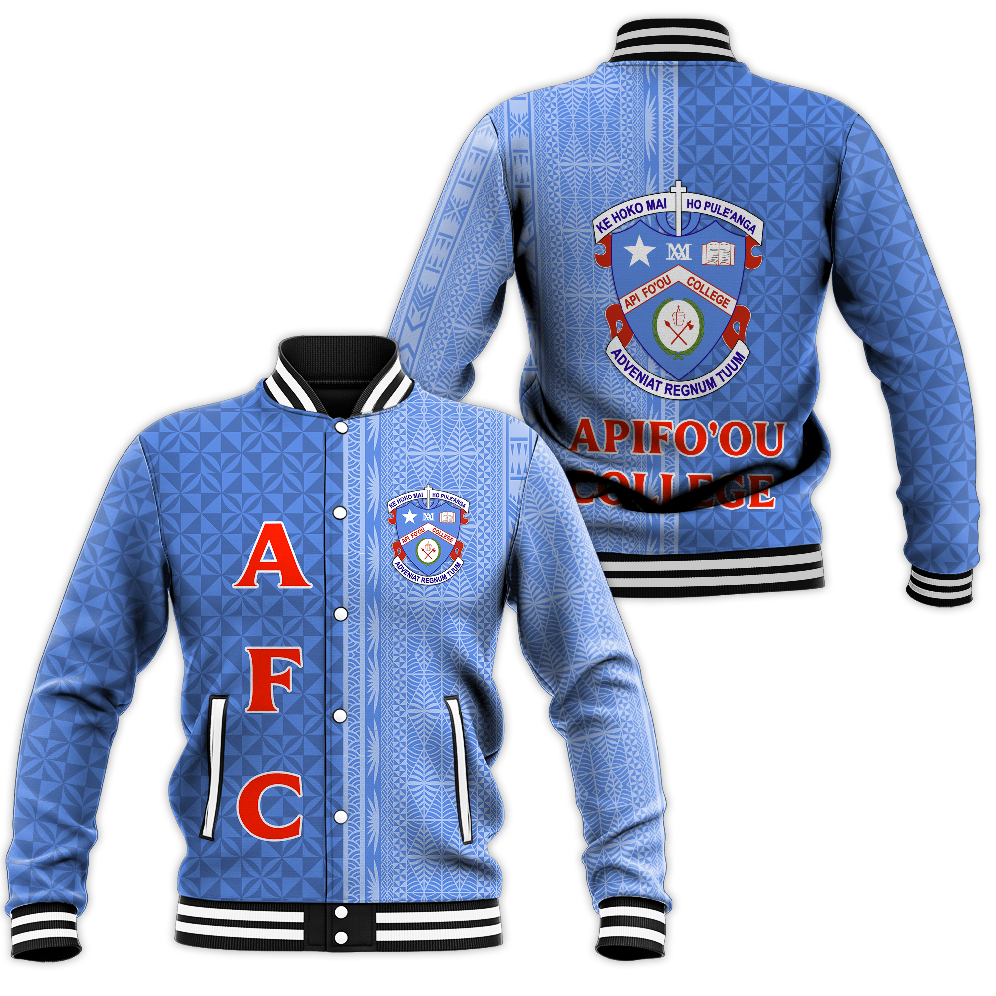 Tonga Apifo'ou College Baseball Jacket - Tongan Tribal - LT12 Unisex Blue - Polynesian Pride