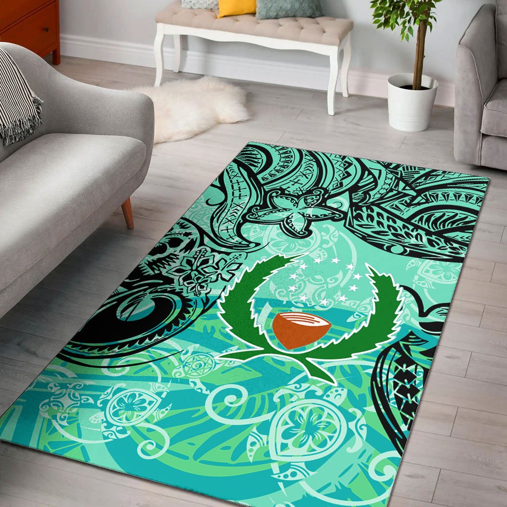 Pohnpei Area Rug - Vintage Floral Pattern Green Color Green - Polynesian Pride