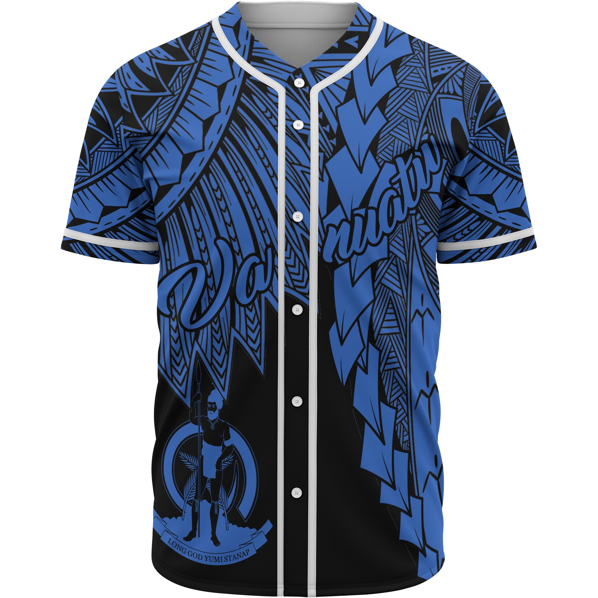 Vanuatu Polynesian Baseball Shirt - Tribal Wave Tattoo Blue Unisex Blue - Polynesian Pride