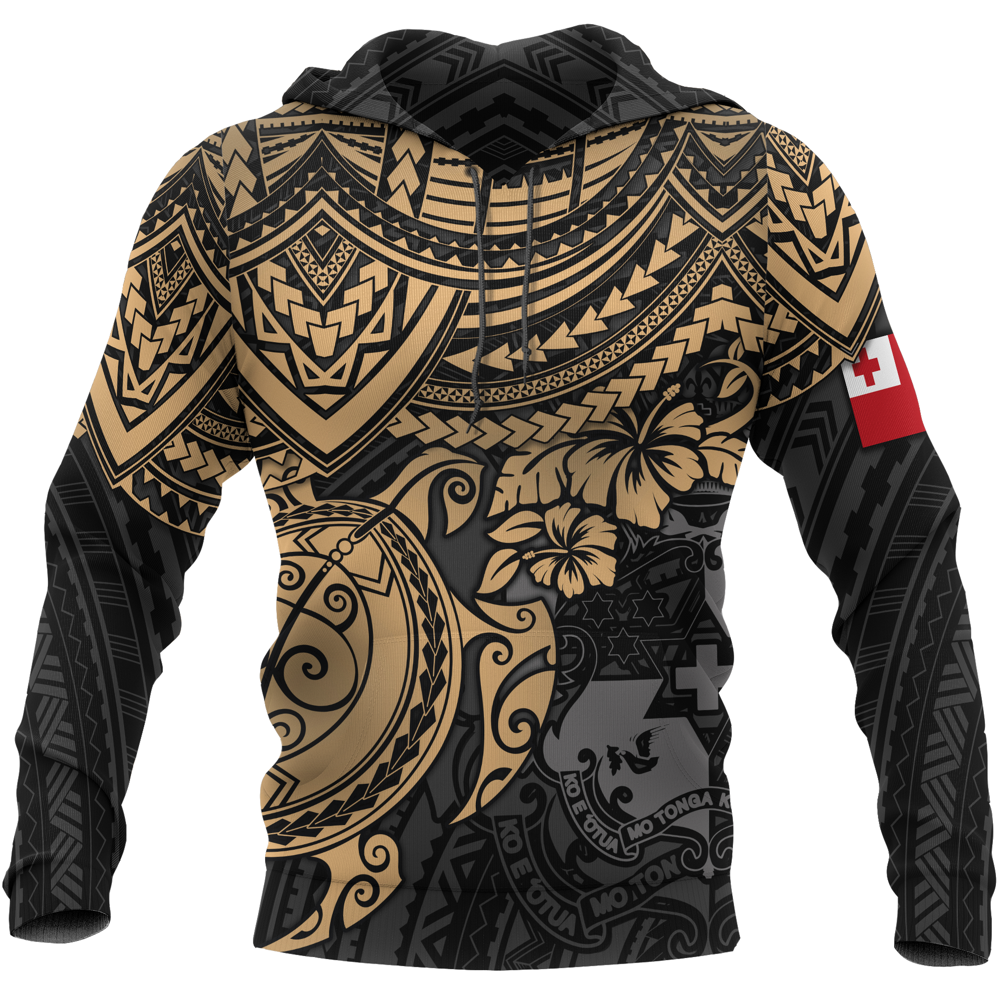 Tonga Polynesian Hoodie Golden Turtle Unisex BLACK - Polynesian Pride