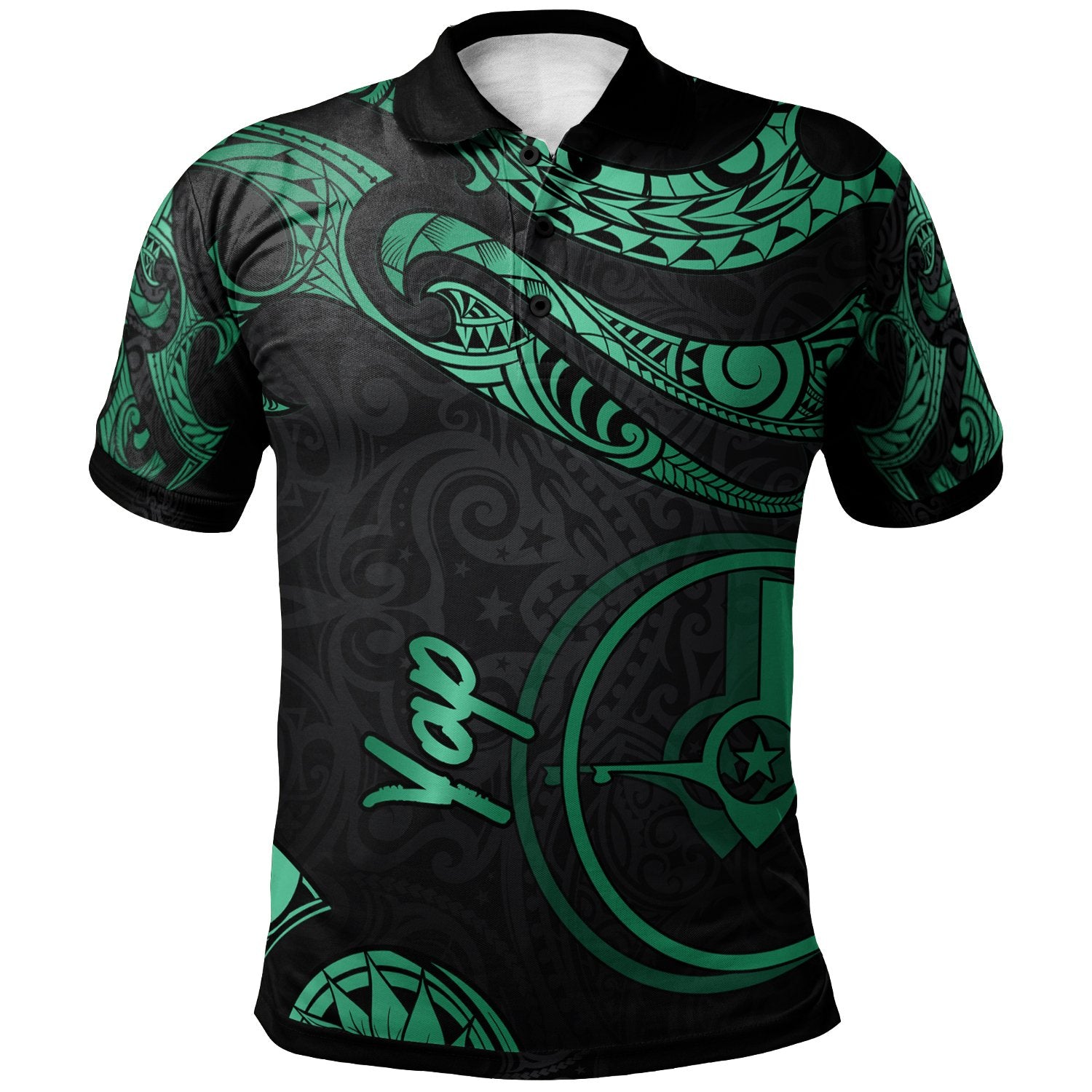 Yap Polo Shirt Polynesian Tattoo Green Version Unisex Green - Polynesian Pride