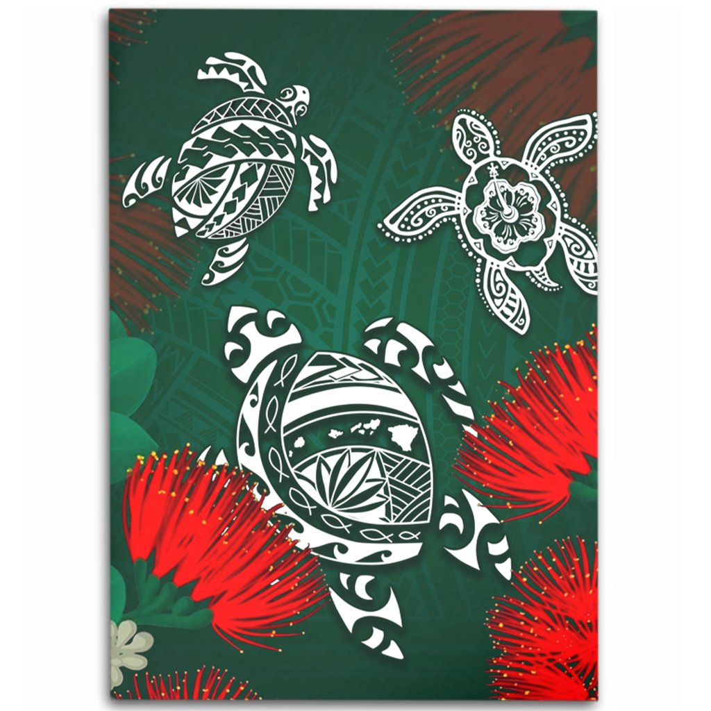 Hawaii Lehua Flowers Turtle Poly Area Rug - Ser Style - AH Black - Polynesian Pride