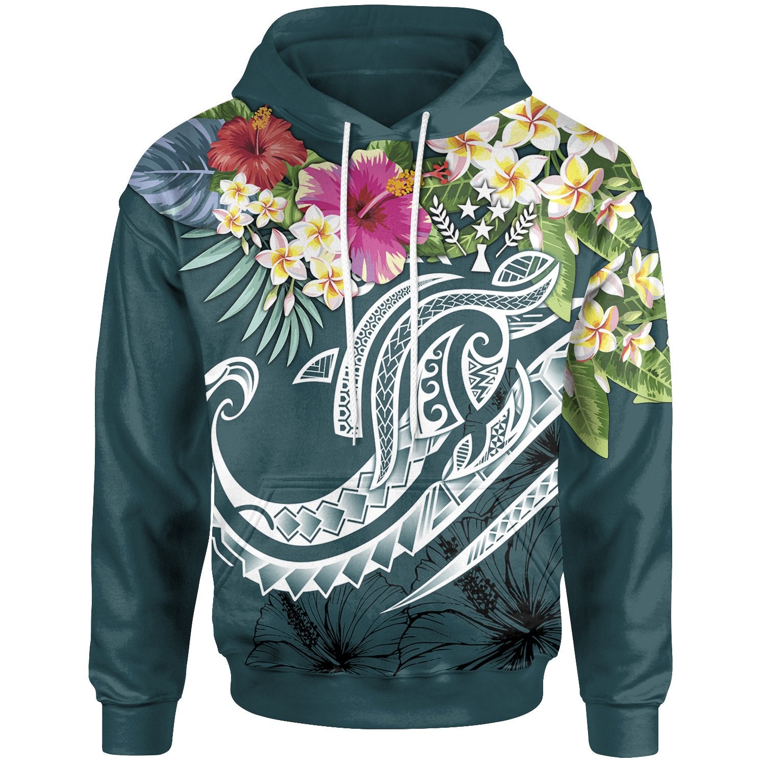 Kosrae Polynesian Hoodie Summer Plumeria (Turquoise) Unisex Turquoise - Polynesian Pride