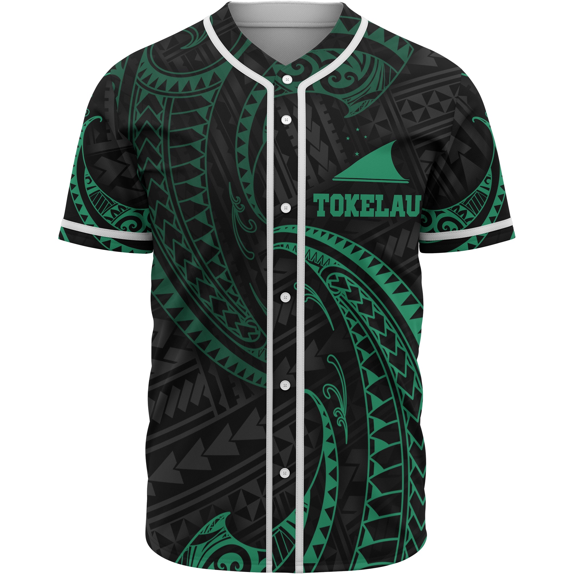 Tokelau Polynesian Baseball Shirt - Green Tribal Wave Unisex Green - Polynesian Pride