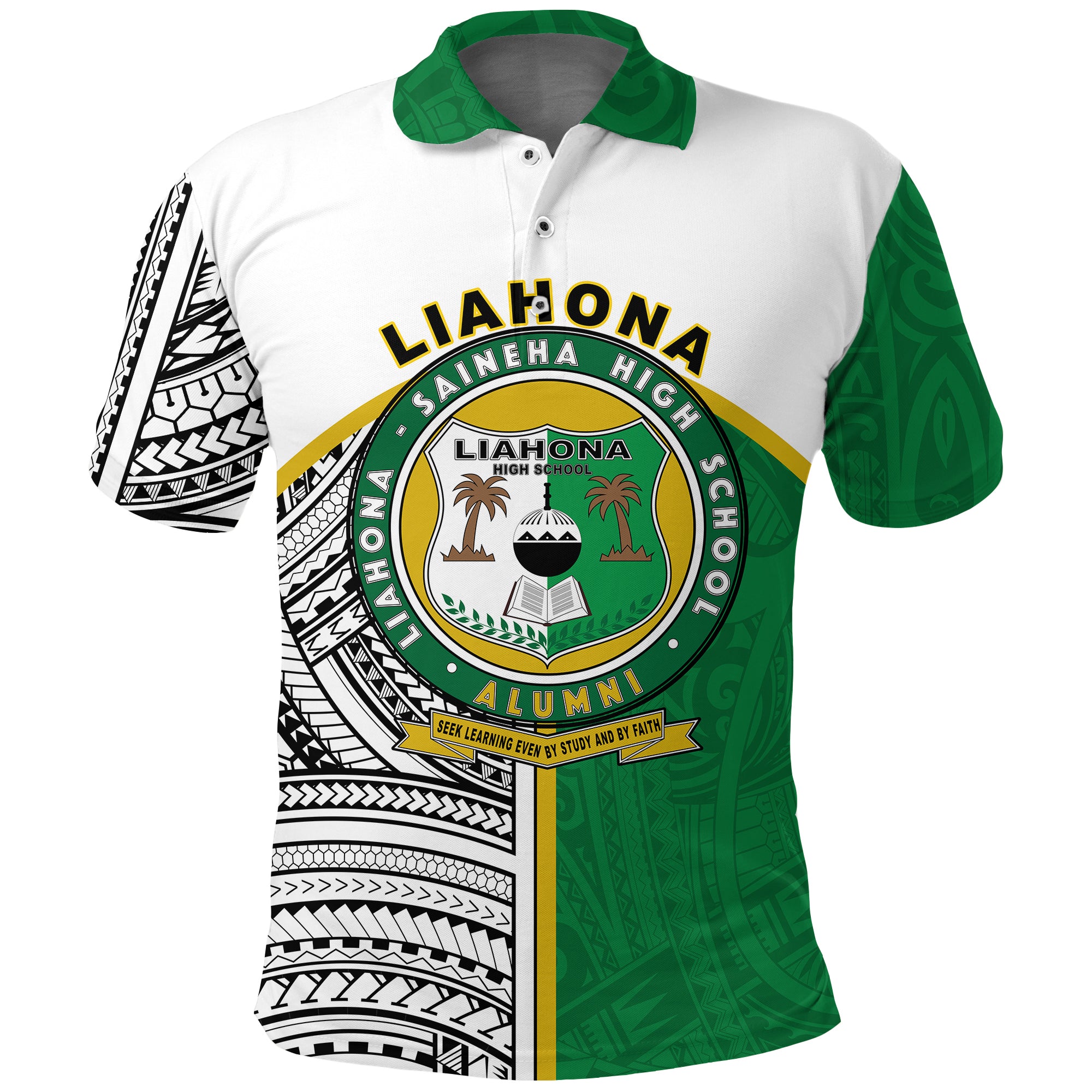 Liahona High School Polo Shirt Polynesian Patterns LT20 Unisex Green - Polynesian Pride