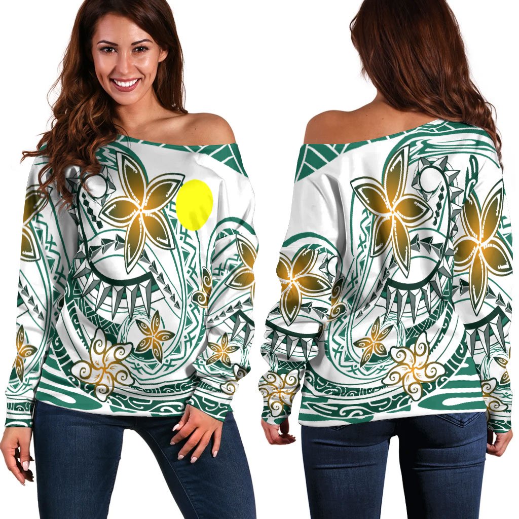 Palau Women's Off Shoulder Sweaters - Spring Style Green - Polynesian Pride