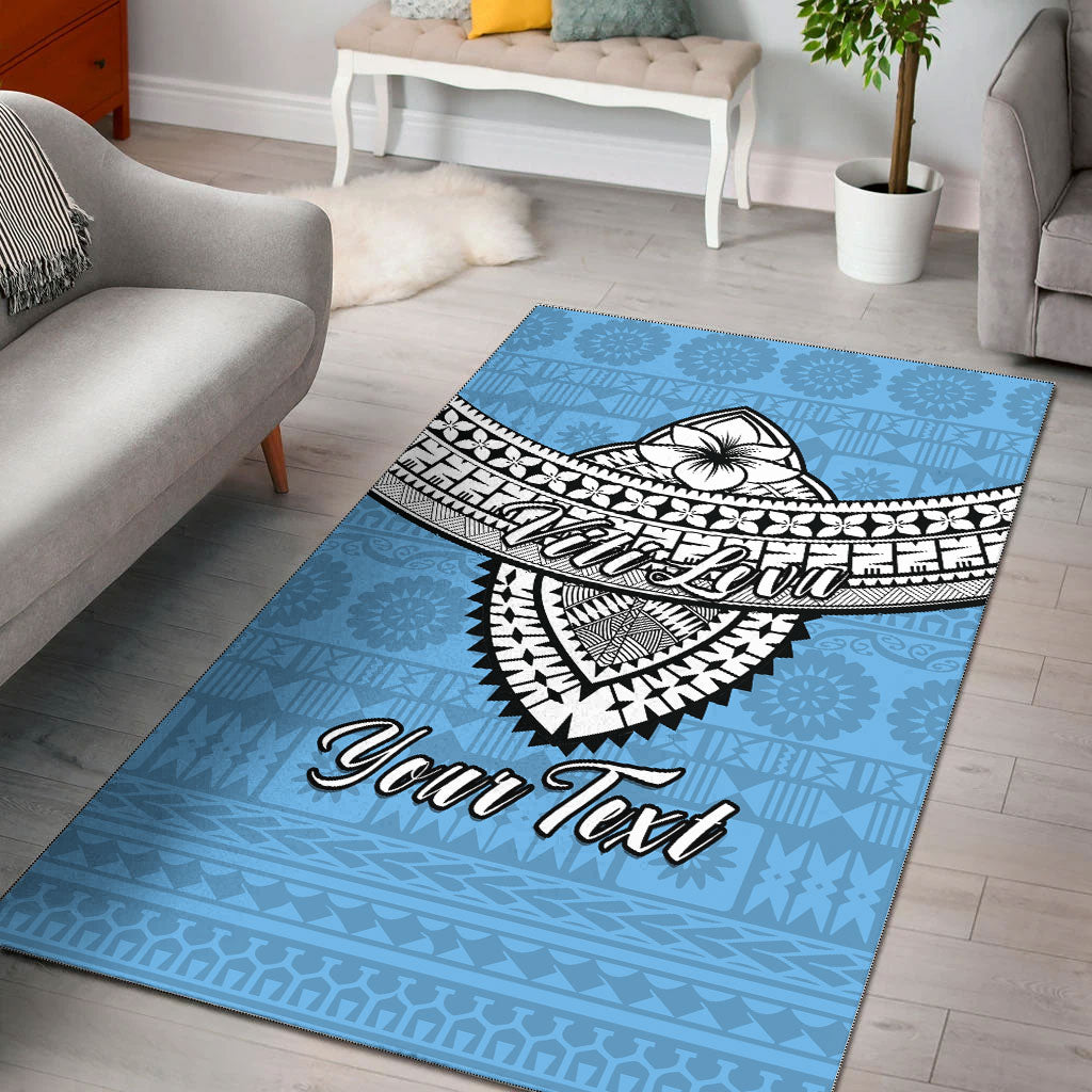 (Custom Personalised) Fiji Viti Levu Tapa Tribal Area Rug - LT12 Blue - Polynesian Pride