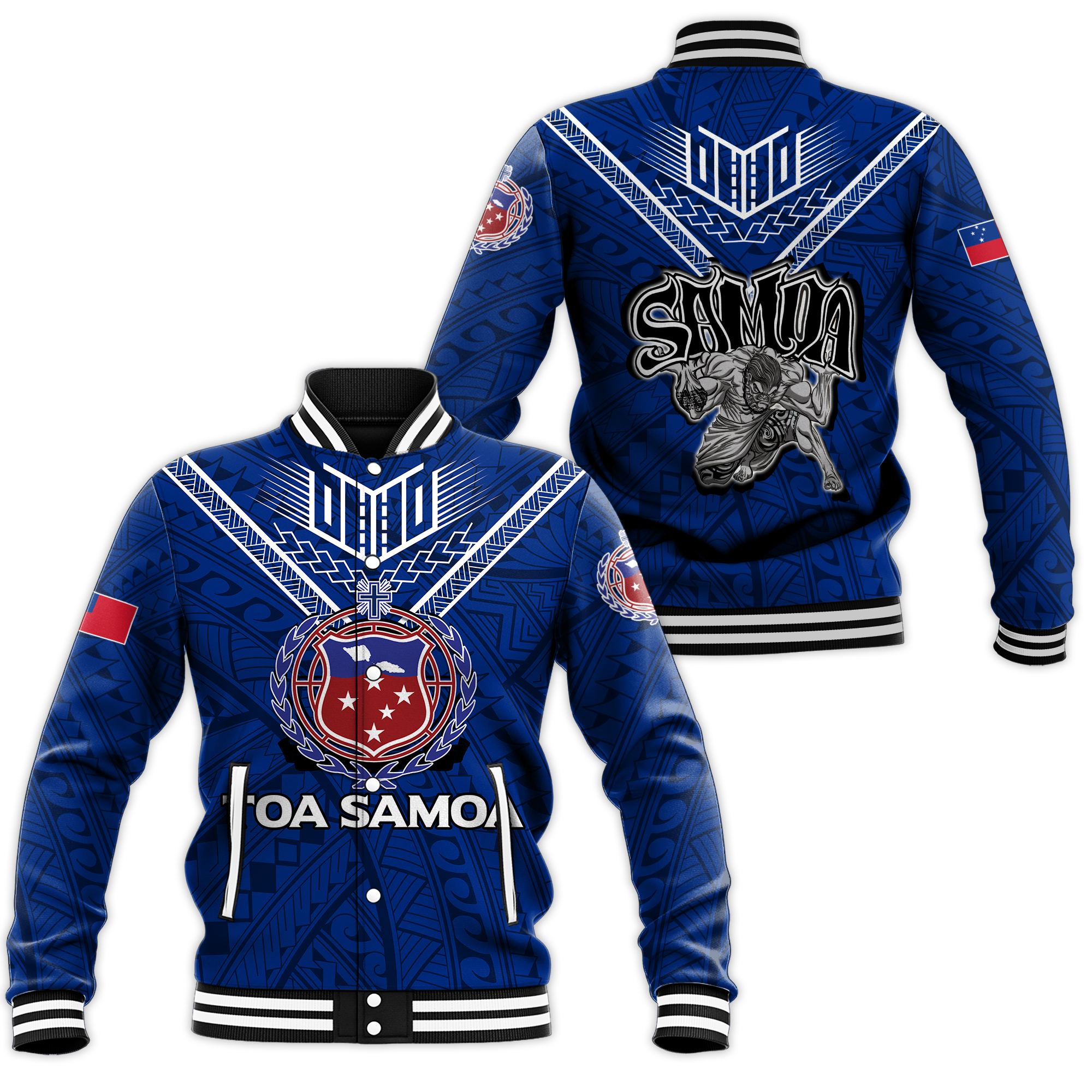 Toa Samoa Rugby Baseball Jacket - Samoan Warrior Pride - LT12 Unisex Blue - Polynesian Pride