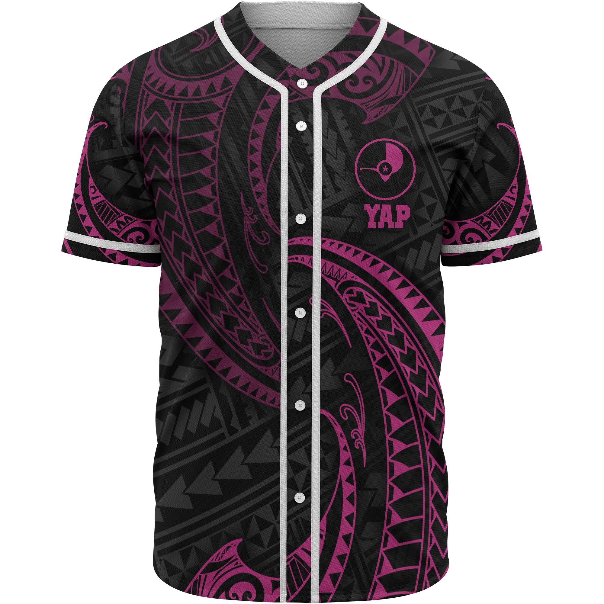 Yap Polynesian Baseball Shirt - Pink Tribal Wave Unisex Pink - Polynesian Pride