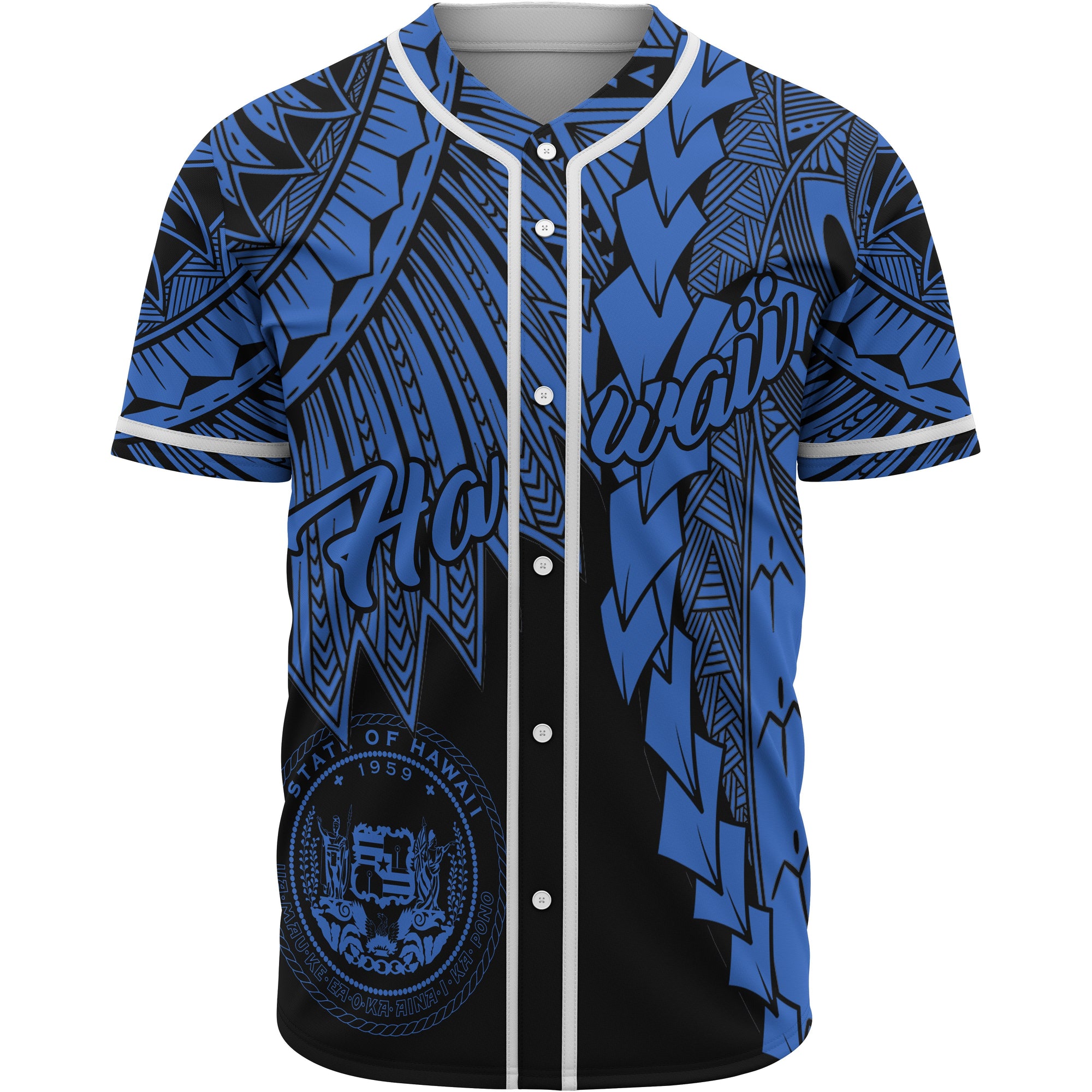 Hawaii Polynesian Baseball Shirt - Tribal Wave Tattoo Blue Unisex Blue - Polynesian Pride