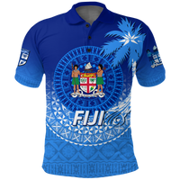 Custom Fiji Tapa Tribal Coconut Tree Polo Shirt LT12 Unisex Blue - Polynesian Pride