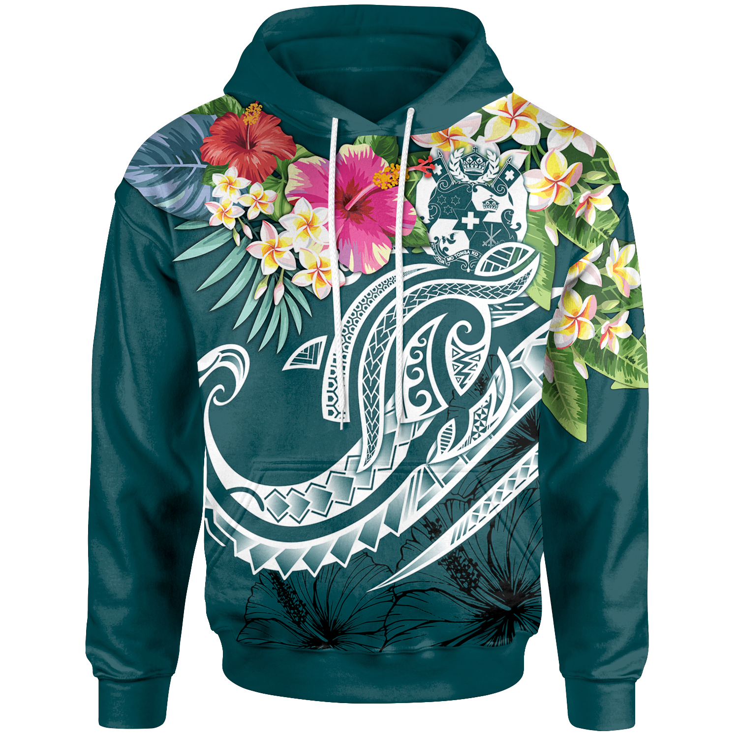 Tonga Polynesian Hoodie Summer Plumeria (Turquoise) Unisex Turquoise - Polynesian Pride