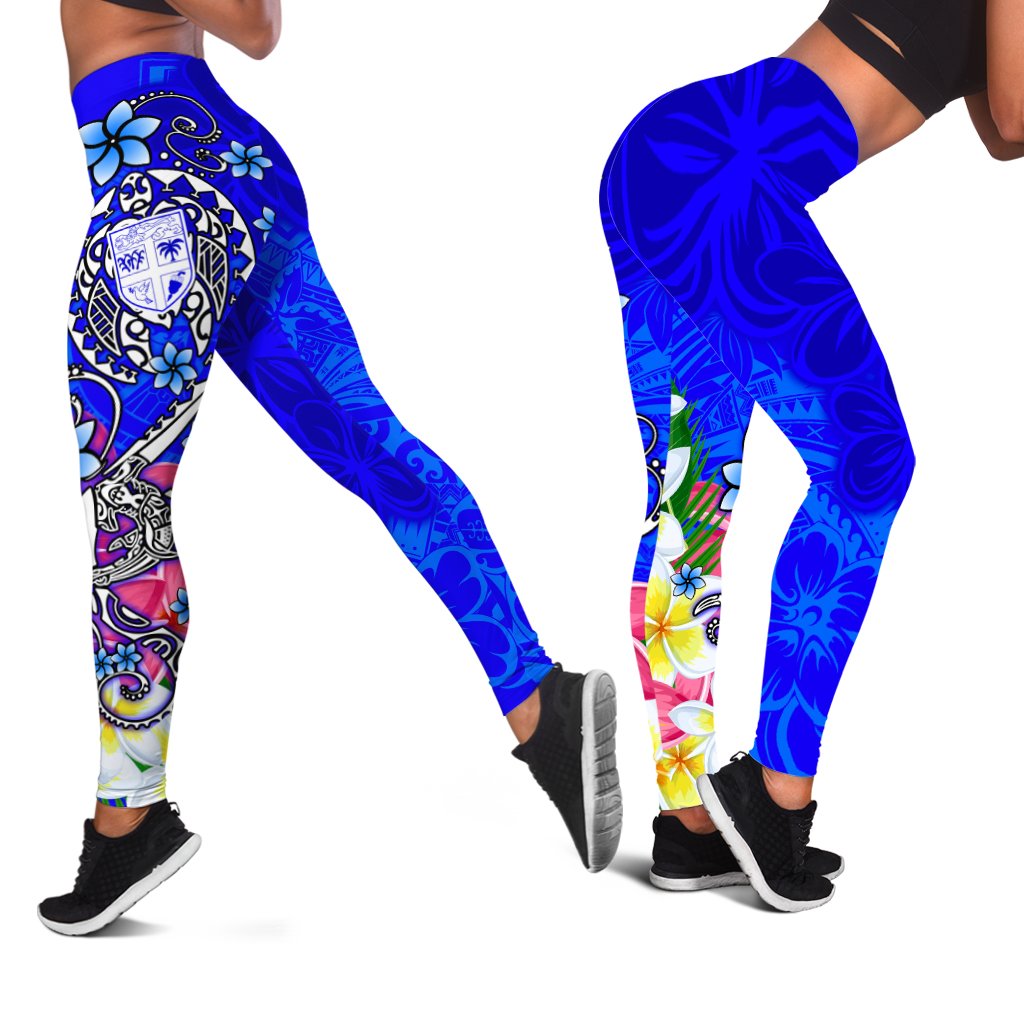 Fiji Legging - Turtle Plumeria (Blue) Blue - Polynesian Pride