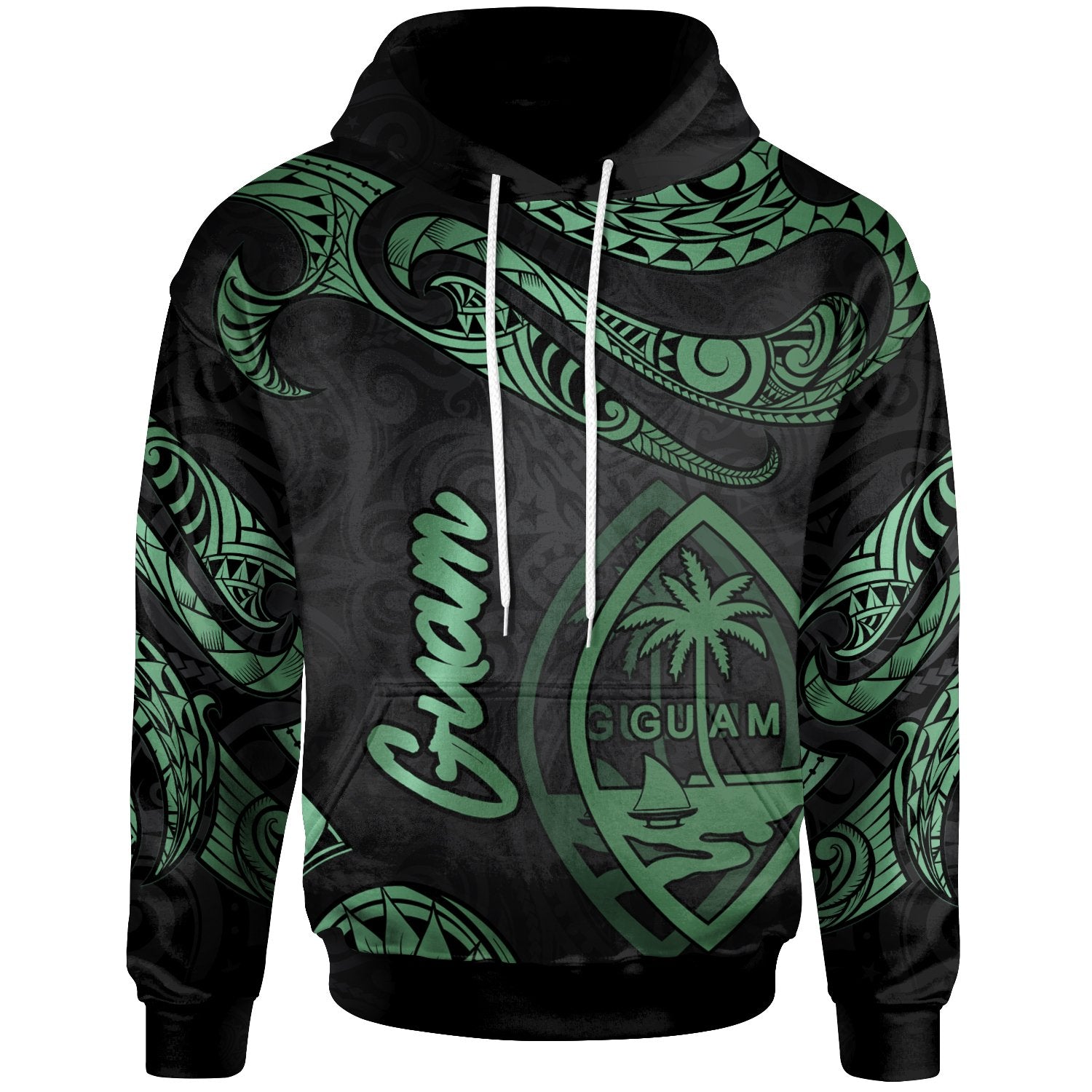 Guam Hoodie Polynesian Tattoo Green Version Unisex Green - Polynesian Pride