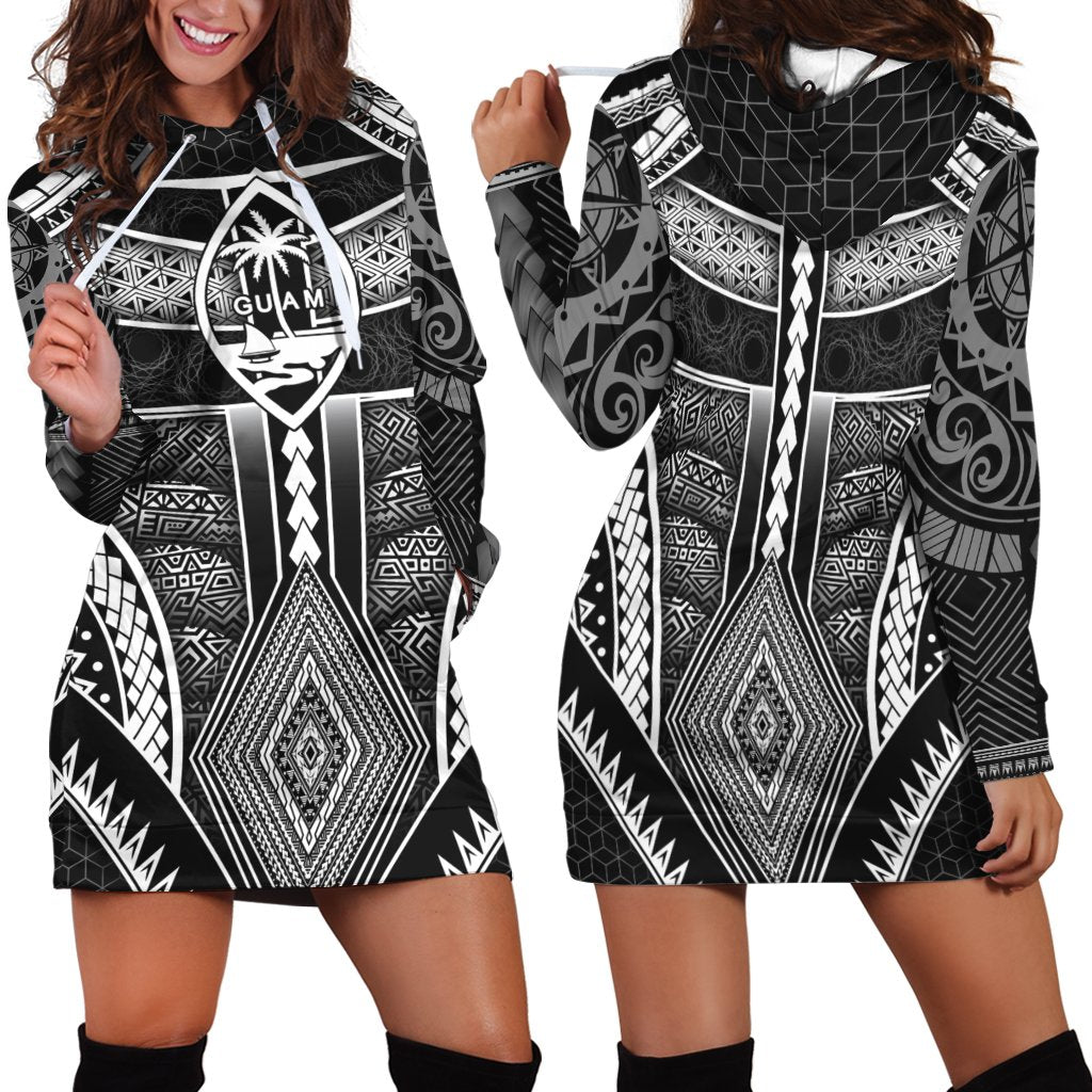 Polynesian Hoodie Dress - Guam Symbols With Poly Patterns White - Polynesian Pride