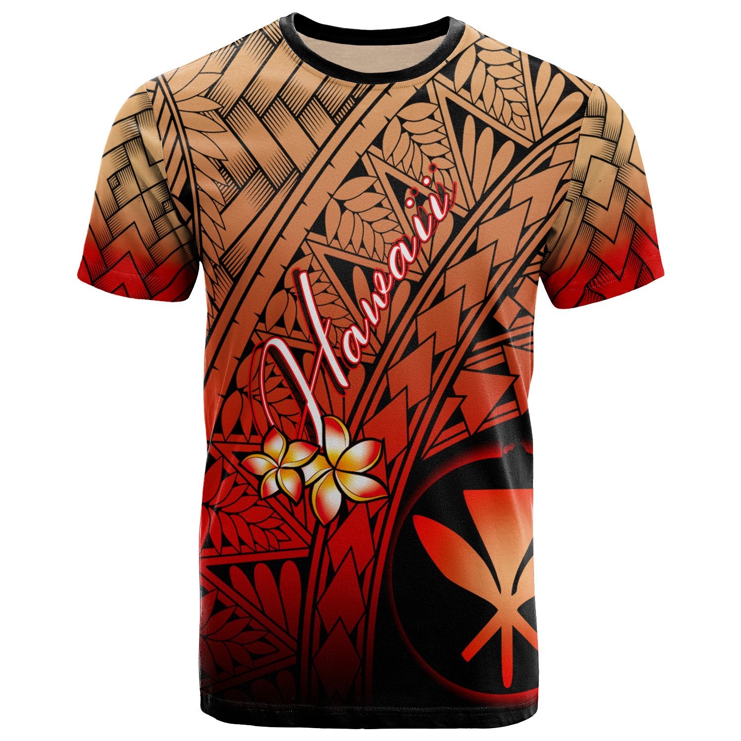 Hawaii Polynesian T Shirt Plumeria Tattoo Tribal Unisex RED - Polynesian Pride