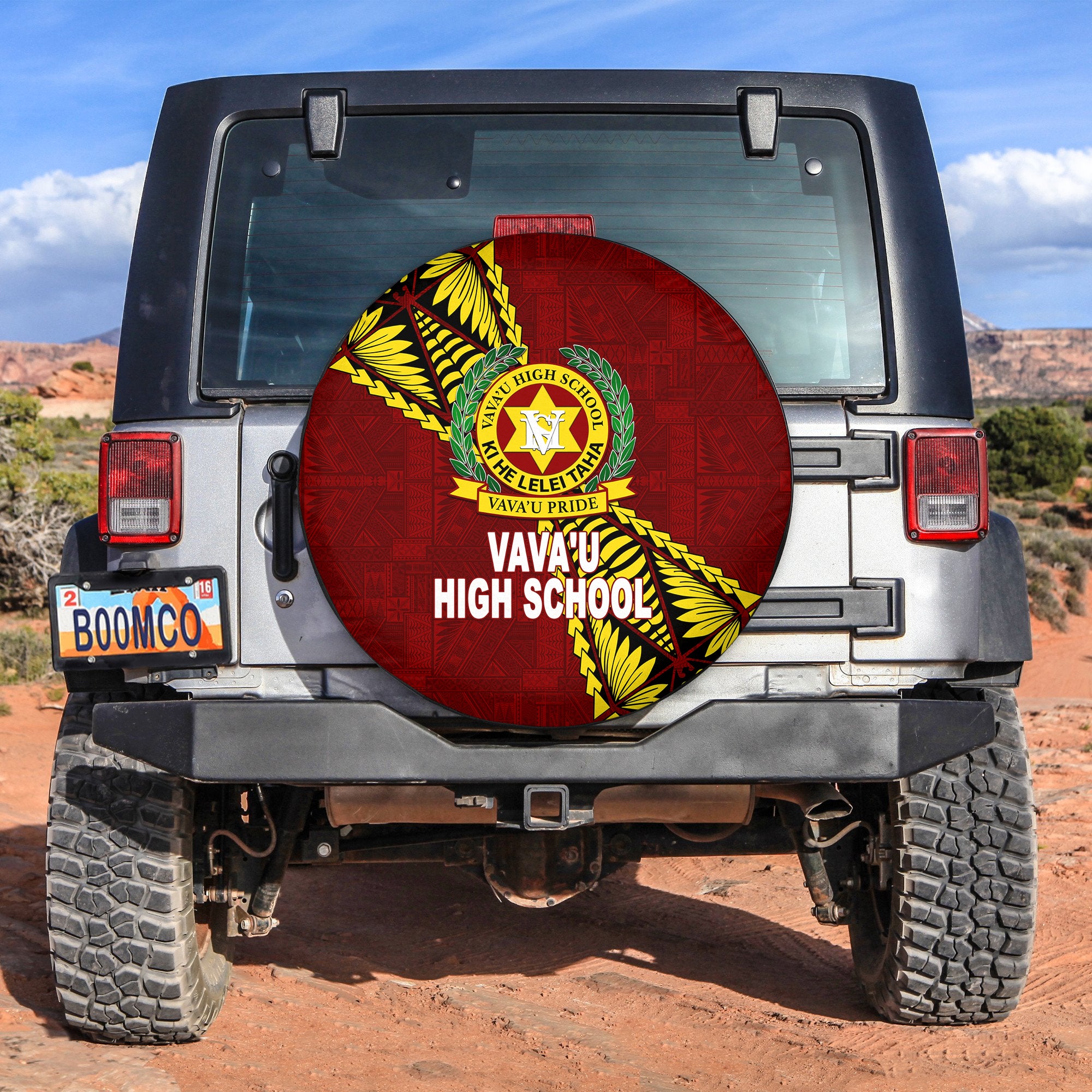 Tonga Vava'u High School Tongan Patterns Spare Tire Cover - LT12 Red - Polynesian Pride