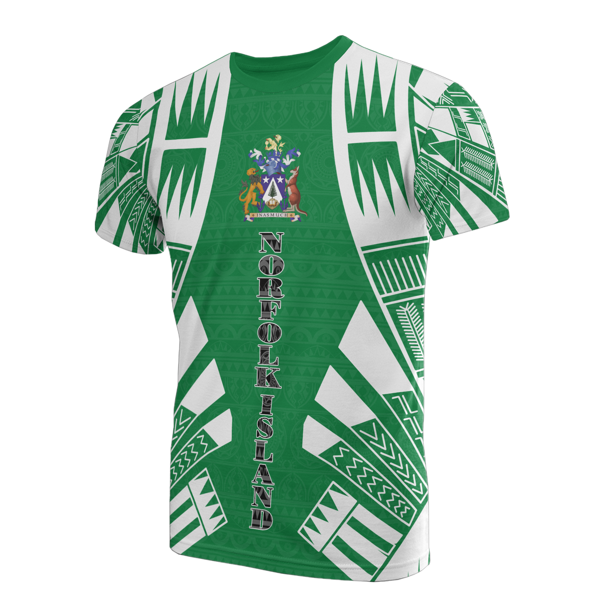 Norfolk Island T Shirt Norfolk Island Coat Of Arms Polynesian Tattoo Green Style Unisex Green - Polynesian Pride