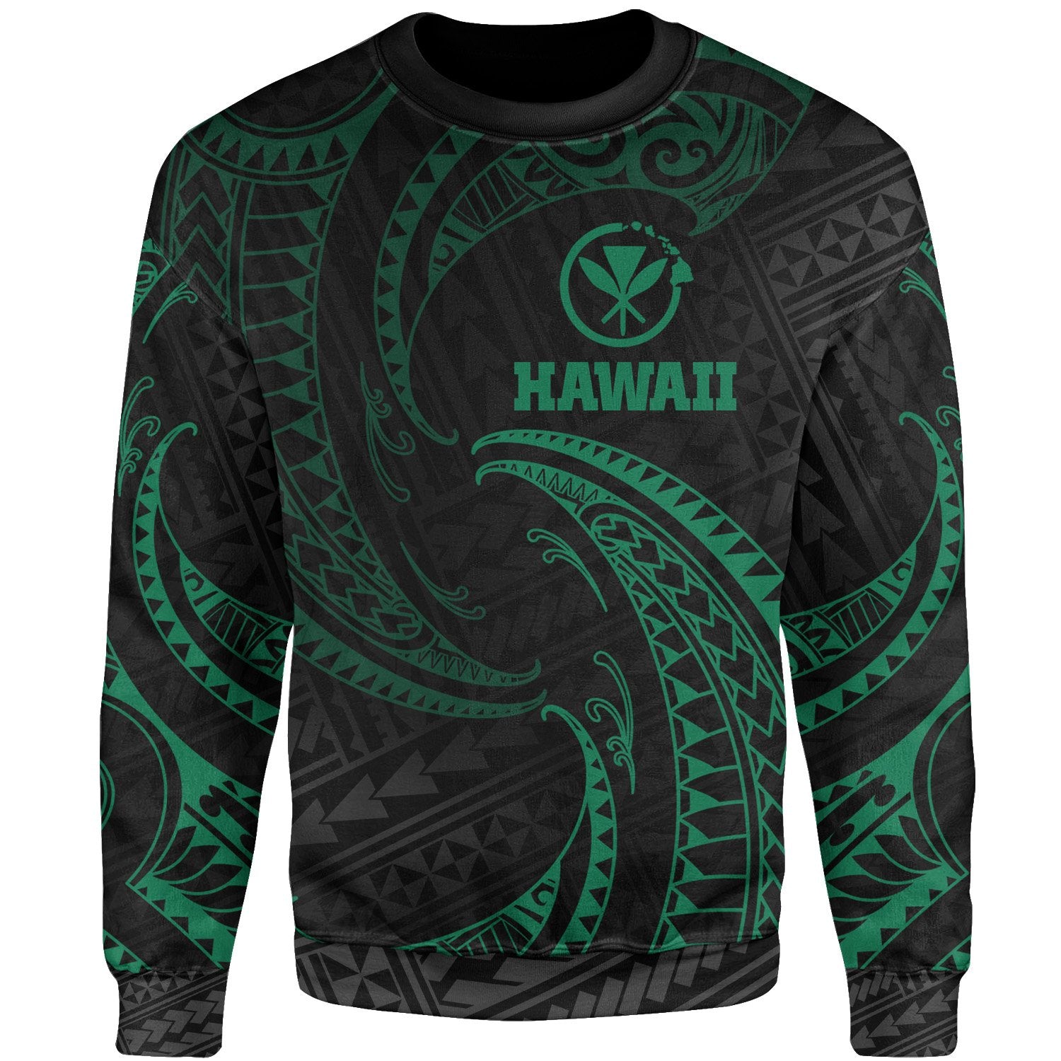 Hawaii Polynesian Sweater - Green Tribal Wave Unisex Green - Polynesian Pride