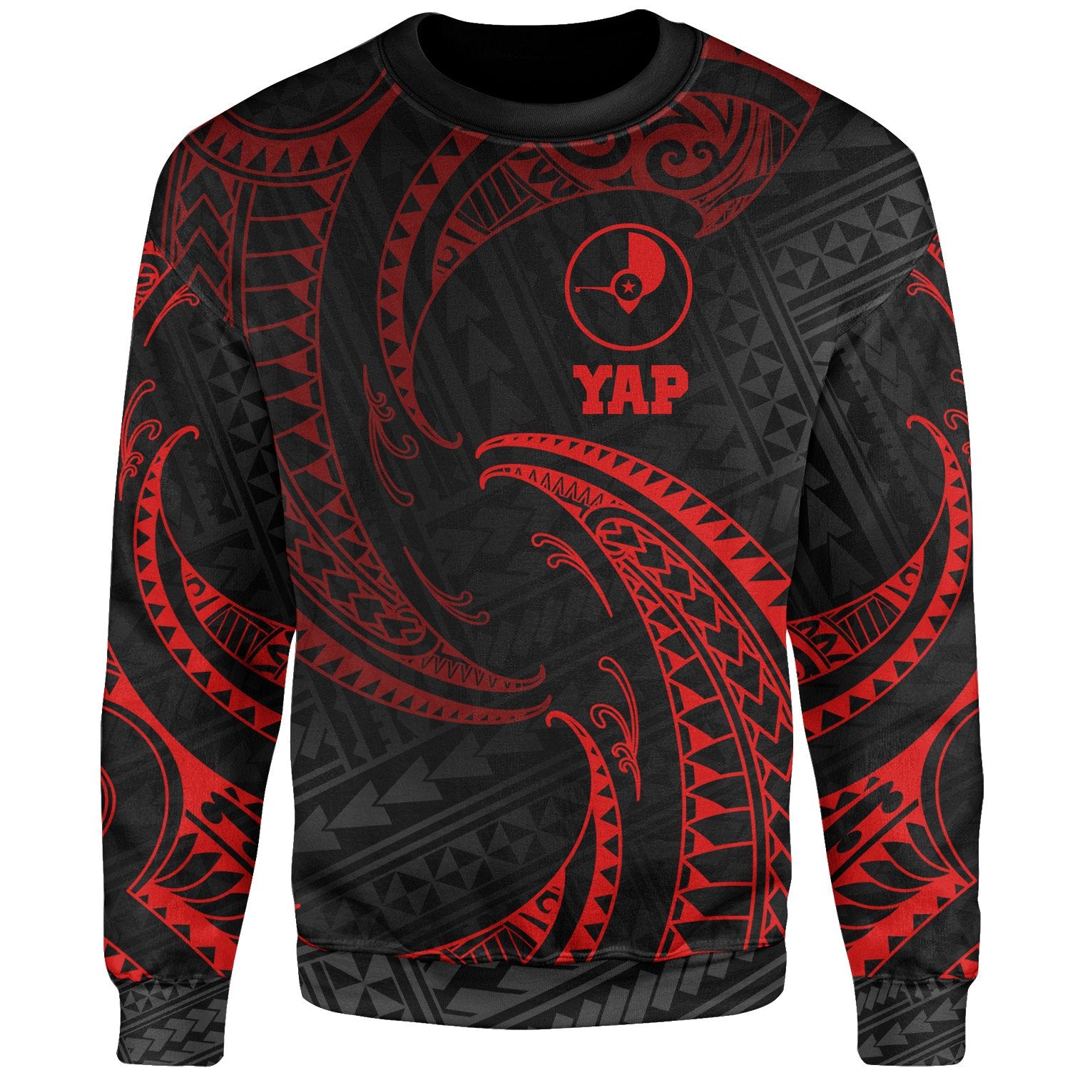 Yap Polynesian Sweater - Red Tribal Wave Unisex Red - Polynesian Pride