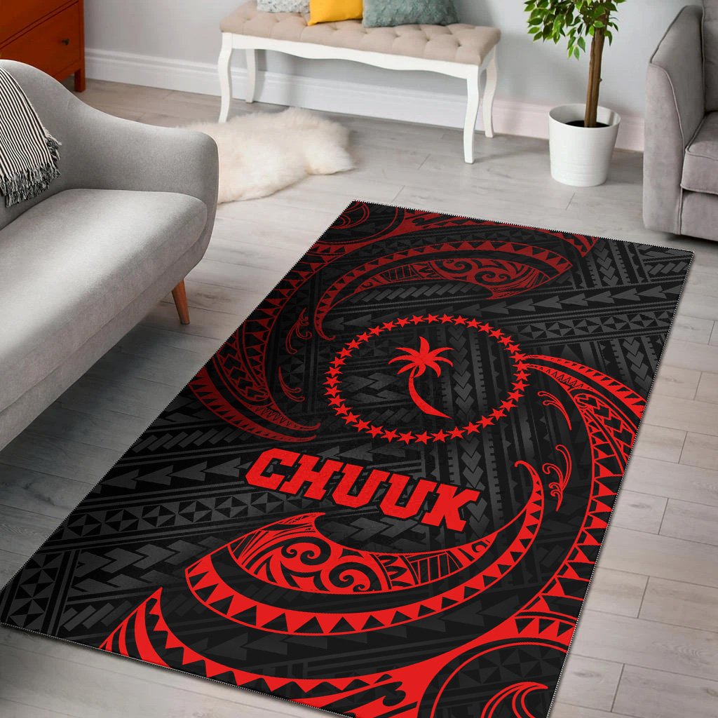 Chuuk Polynesian Area Rug - Red Tribal Wave Red - Polynesian Pride