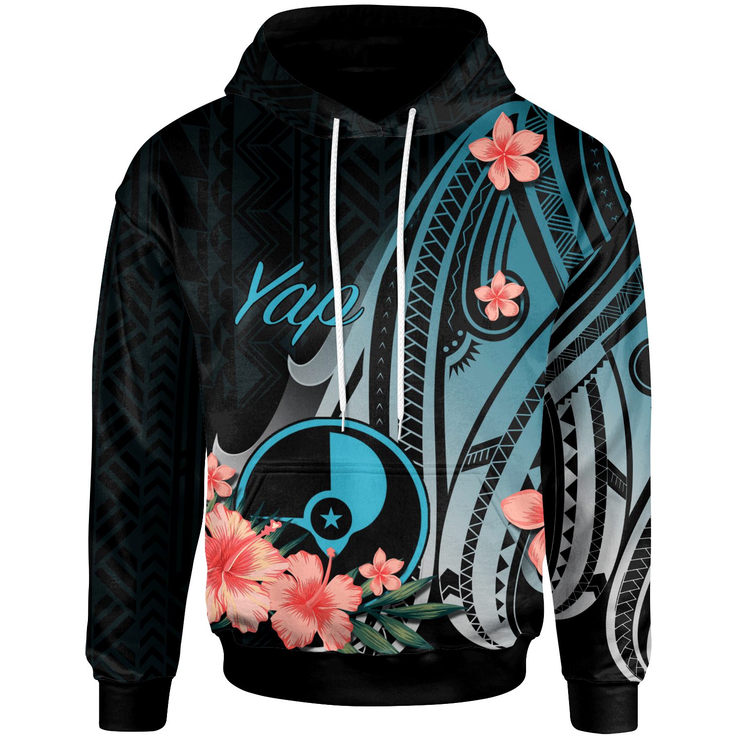 Yap Hoodie Turquoise Polynesian Hibiscus Pattern Style Unisex Turquoise - Polynesian Pride