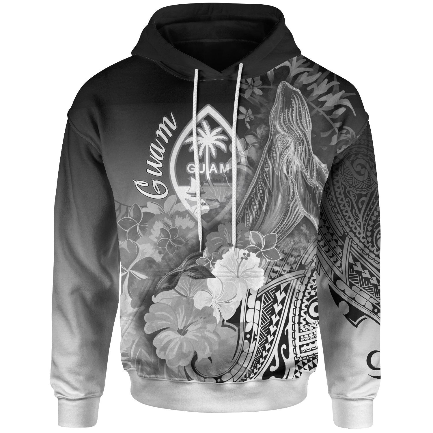 Guam Hoodie Humpback Whale with Tropical Flowers (White) Unisex White - Polynesian Pride