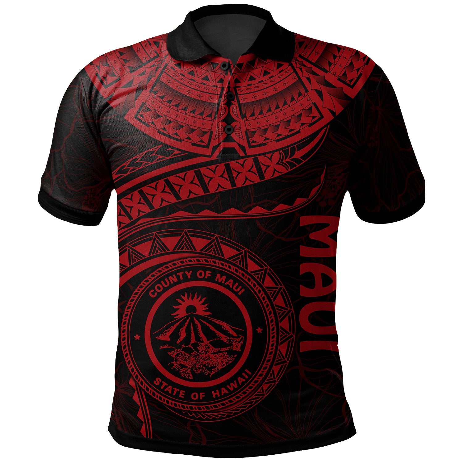 Polynesian Hawaii Polo Shirt Maui Polynesian Waves (Red) Unisex Red - Polynesian Pride