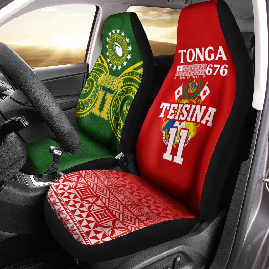 Cook Islands Rugby Mix Tonga 676 Car Seat Covers - Tribal Pattern - LT12 One Size Green - Polynesian Pride