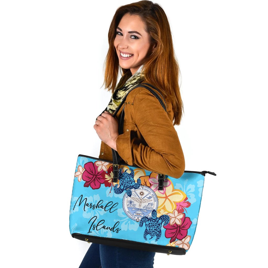 Marshall Islands Leather Tote - Tropical Style Blue - Polynesian Pride