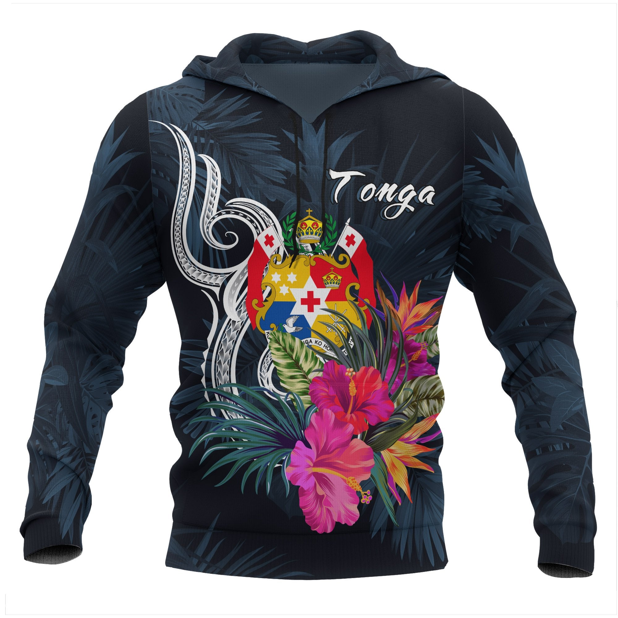 Tonga Polynesian Hoodie Tropical Flower Unisex Blue - Polynesian Pride