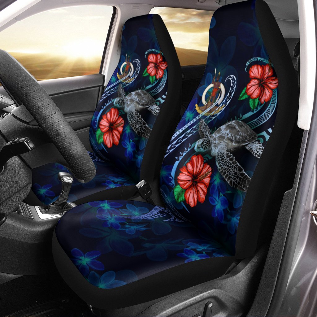 Vanuatu Polynesian Car Seat Covers - Blue Turtle Hibiscus Universal Fit Blue - Polynesian Pride