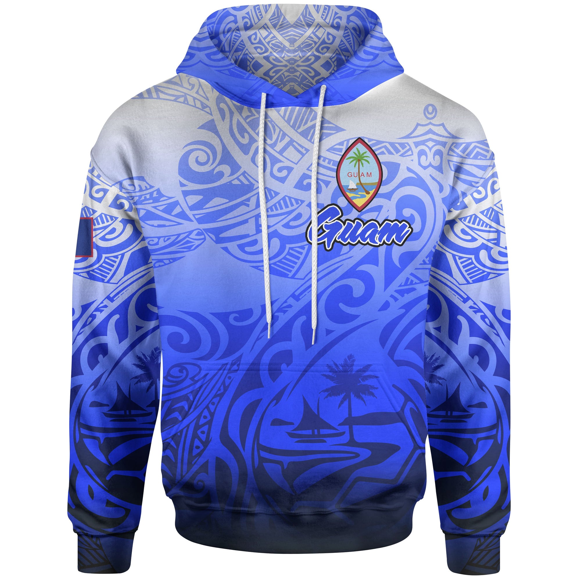 Guam Polynesian Hoodie Tribal Tattoo With Seal Unisex Blue - Polynesian Pride