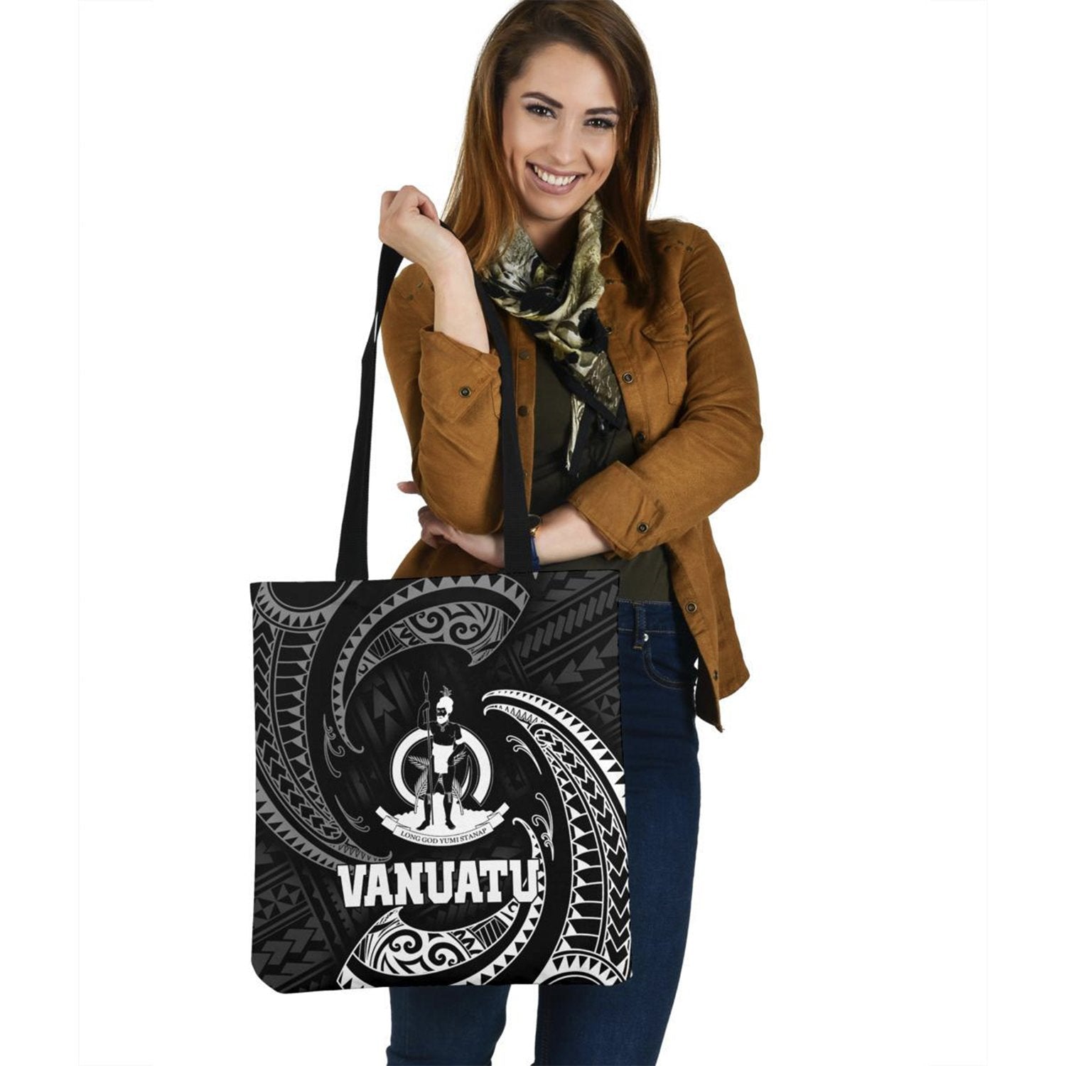 Vanuatu Polynesian Tote Bags - White Tribal Wave Tote Bag One Size Black - Polynesian Pride