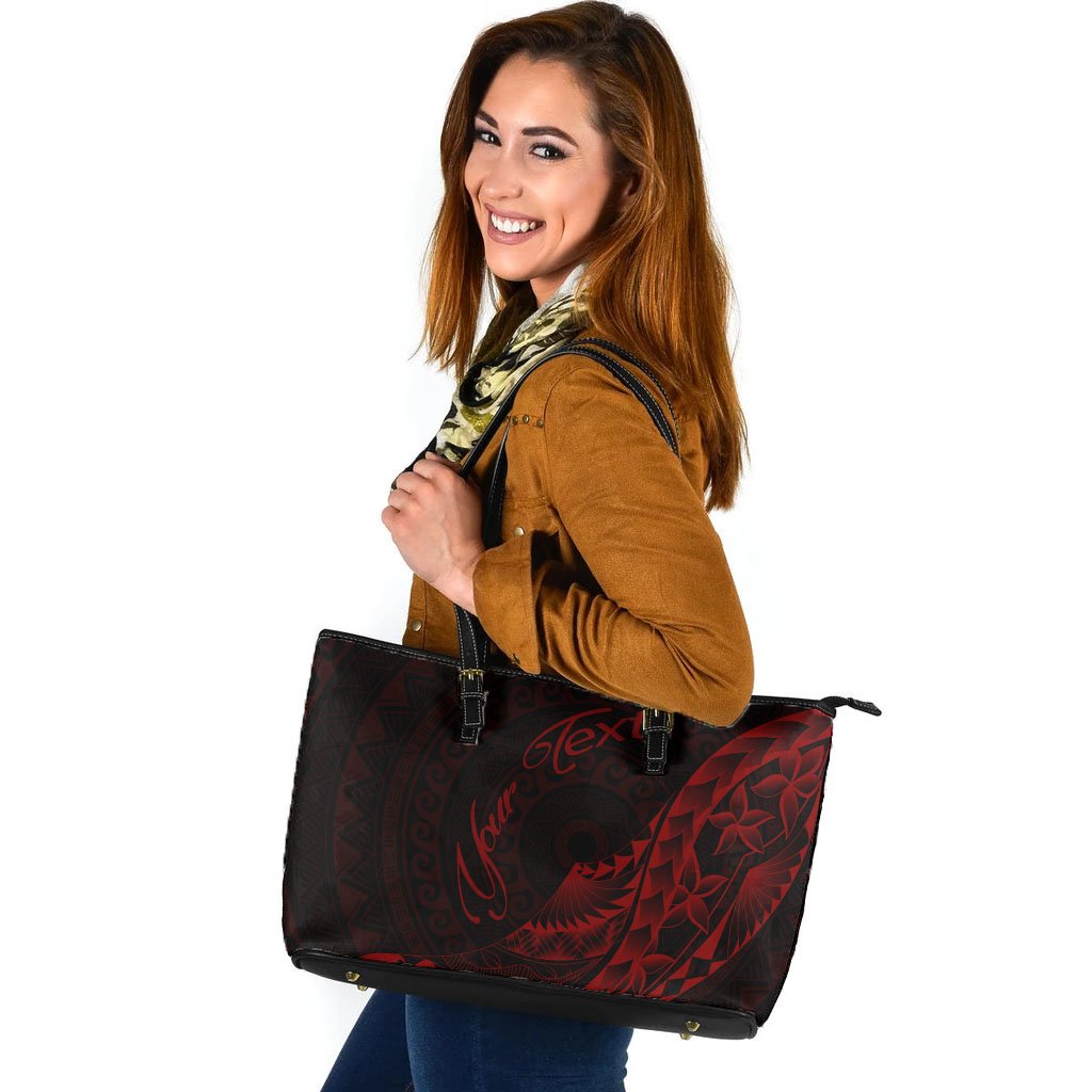 Samoa Leather Tote - Custom Personalised Polynesian Pattern Style Red Color Red - Polynesian Pride