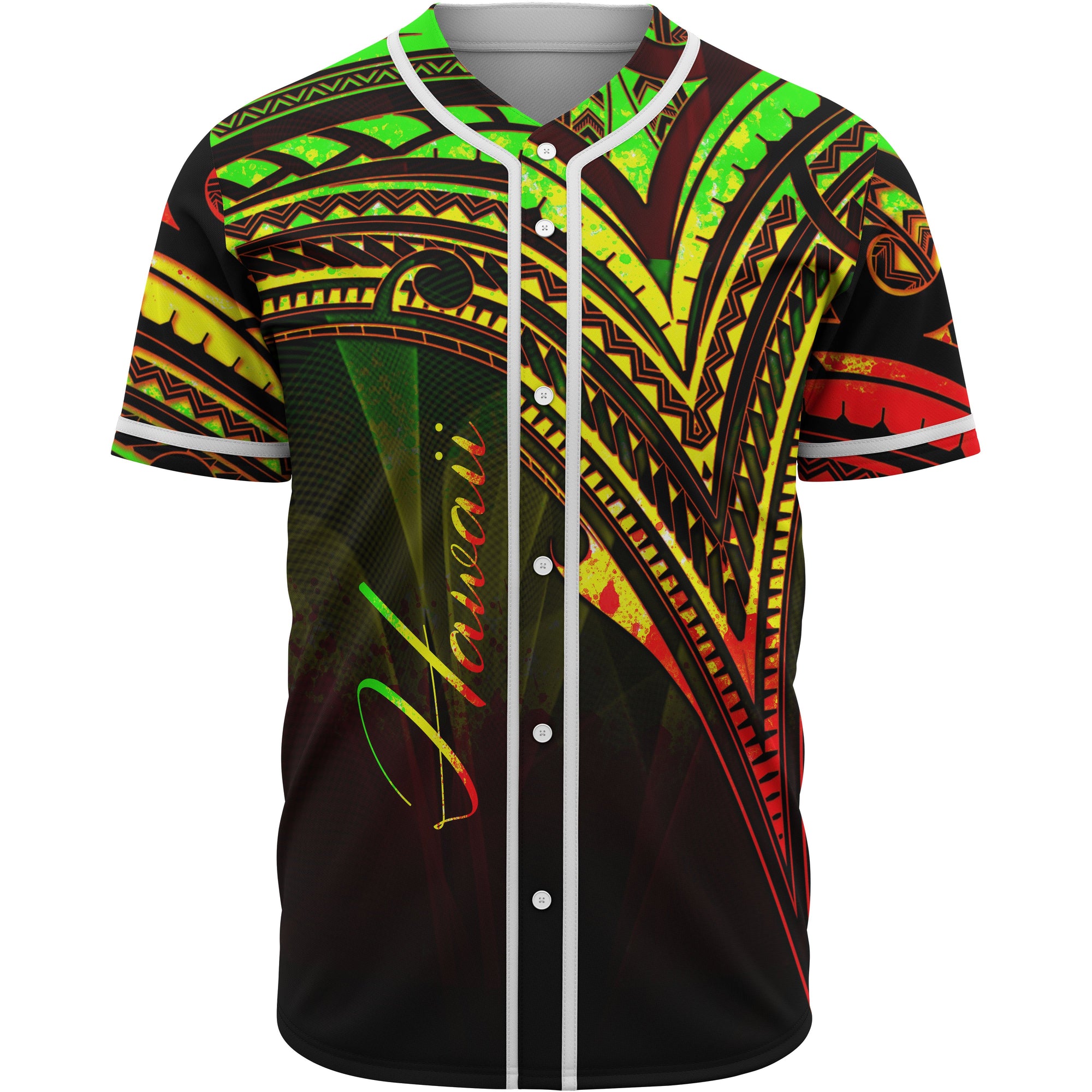 Hawaii Baseball Shirt - Reggae Color Cross Style Unisex Black - Polynesian Pride