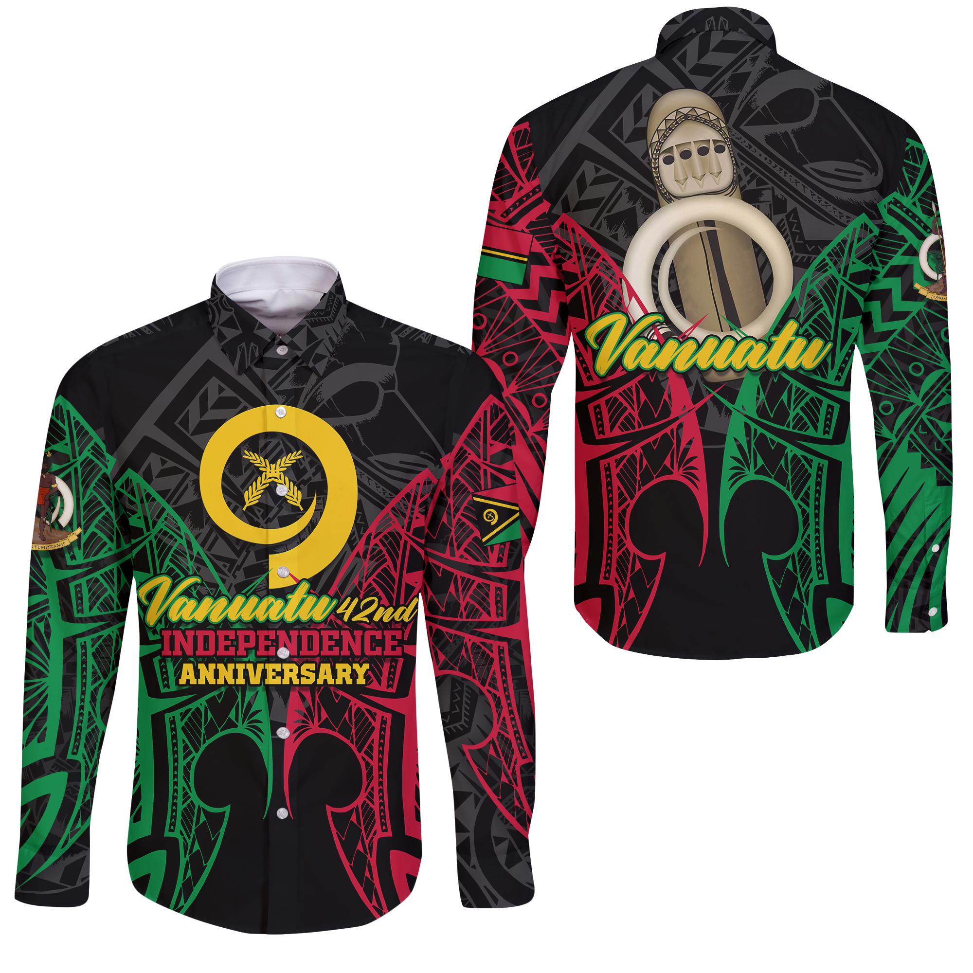 Vanuatu 42nd Independence Anniversary Pride Long Sleeve Button Shirt - LT12 Unisex Black - Polynesian Pride